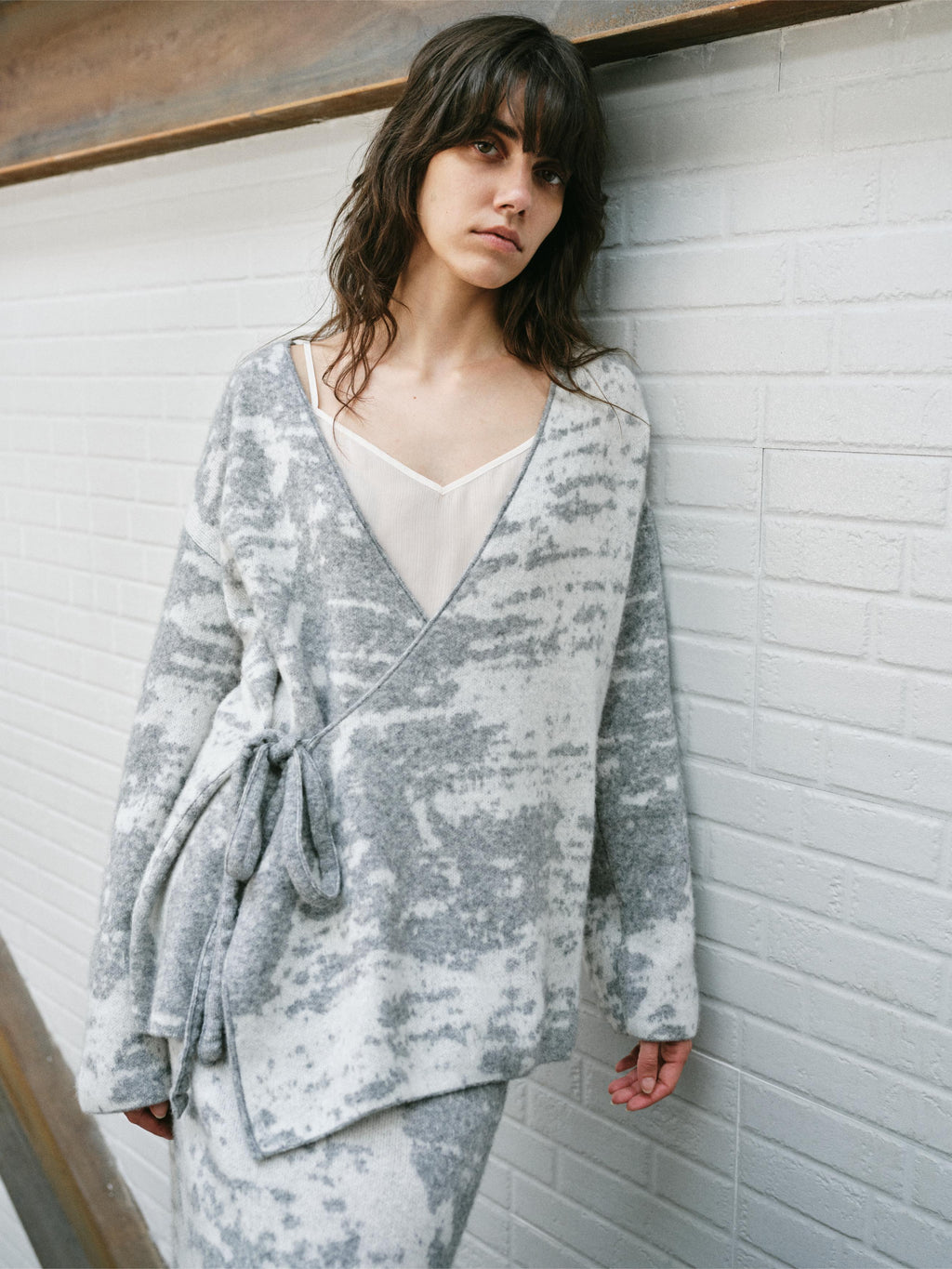 ABSTRACT JACQUARD TWO PIECE- WRAP COATIGAN