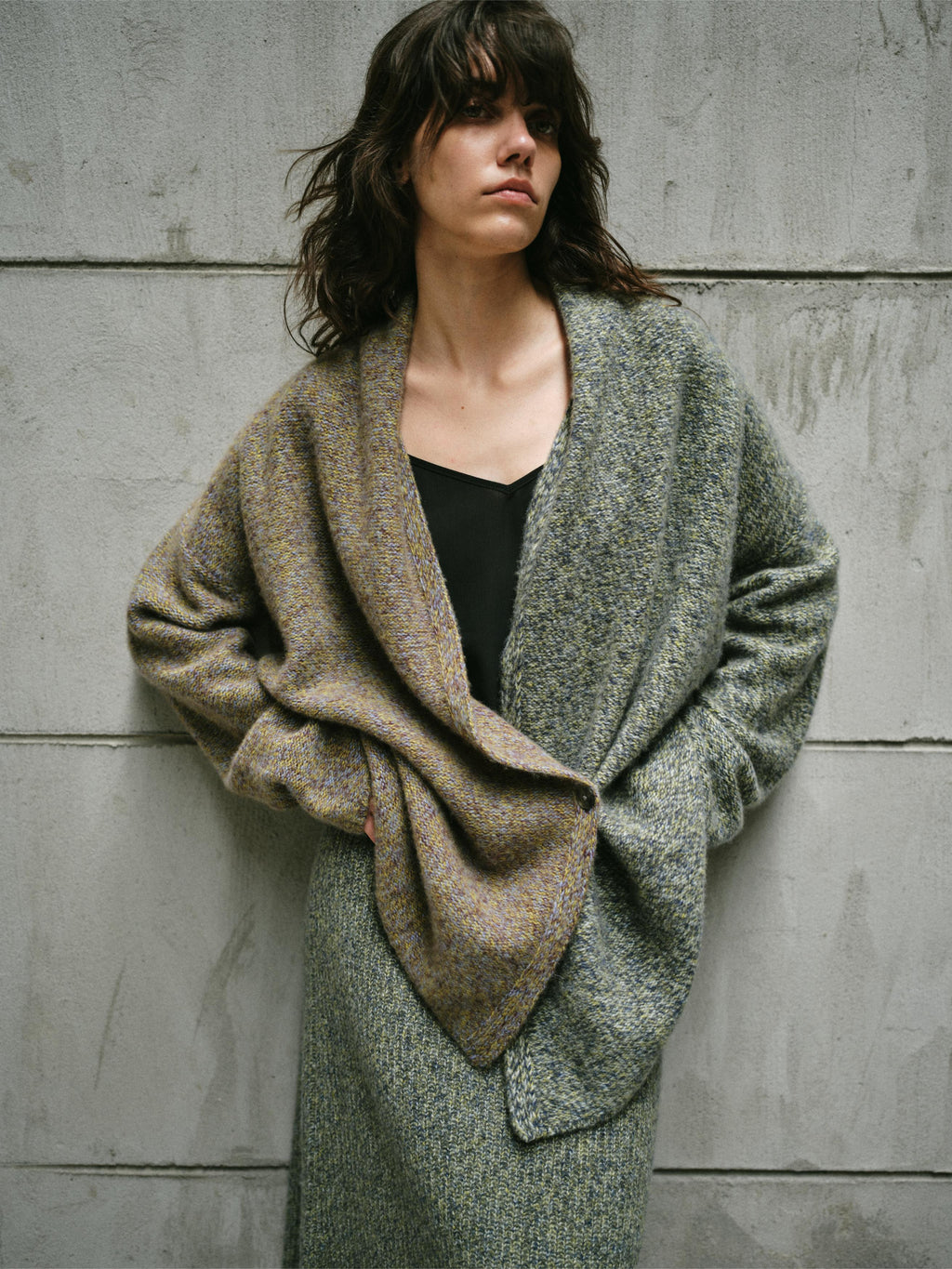 TURQUOISE× AMETHYST MELANGE SPLIT-COLOR KNIT COATIGAN