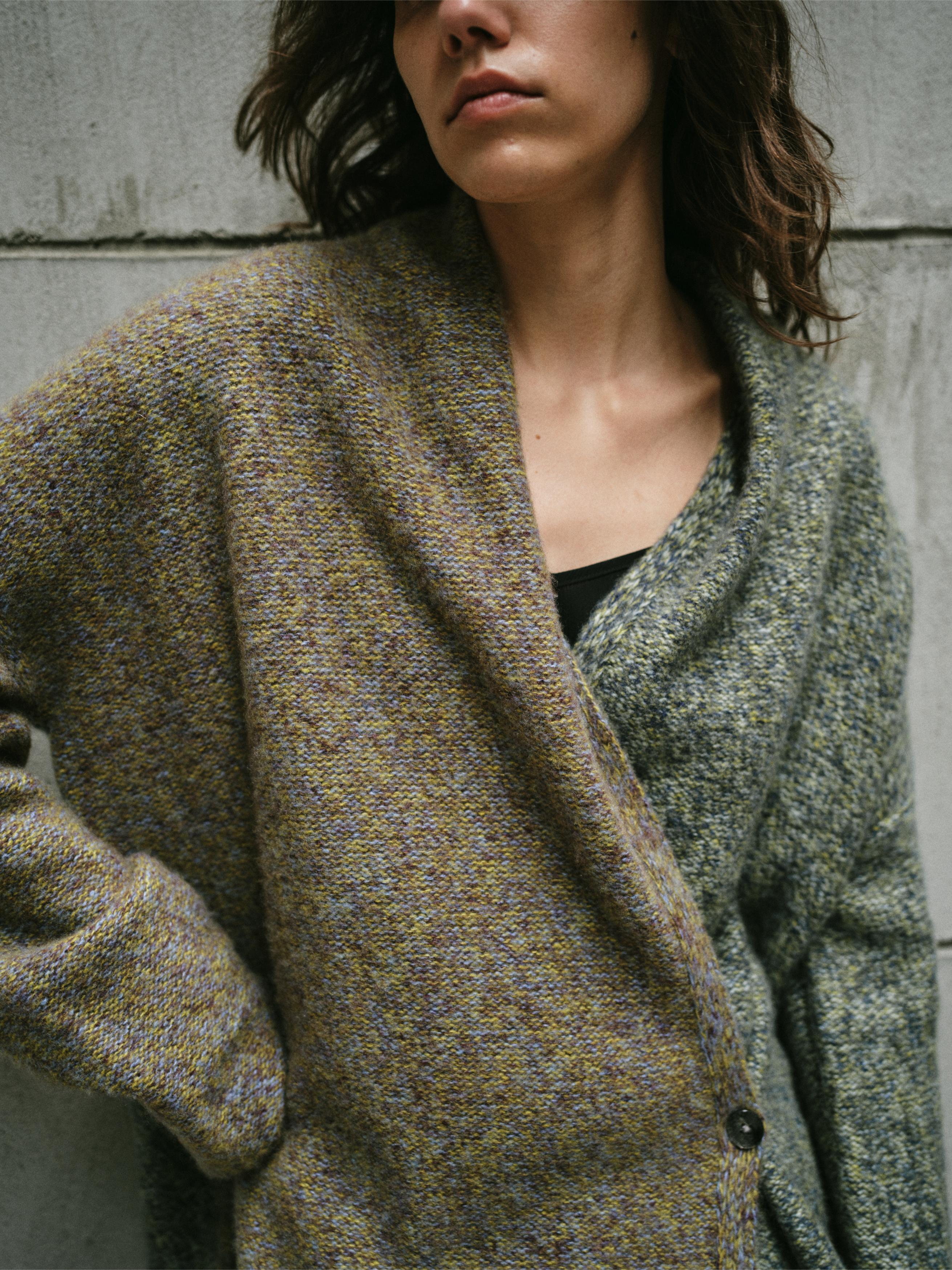 TURQUOISE× AMETHYST MELANGE SPLIT-COLOR KNIT COATIGAN