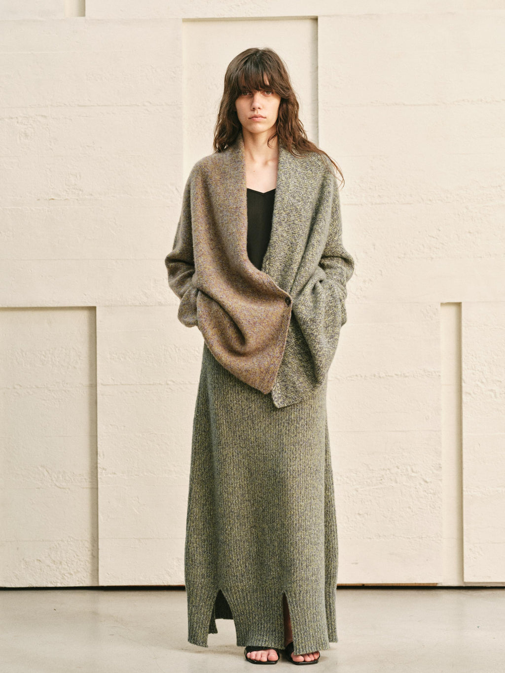 TURQUOISE× AMETHYST MELANGE SPLIT-COLOR KNIT COATIGAN