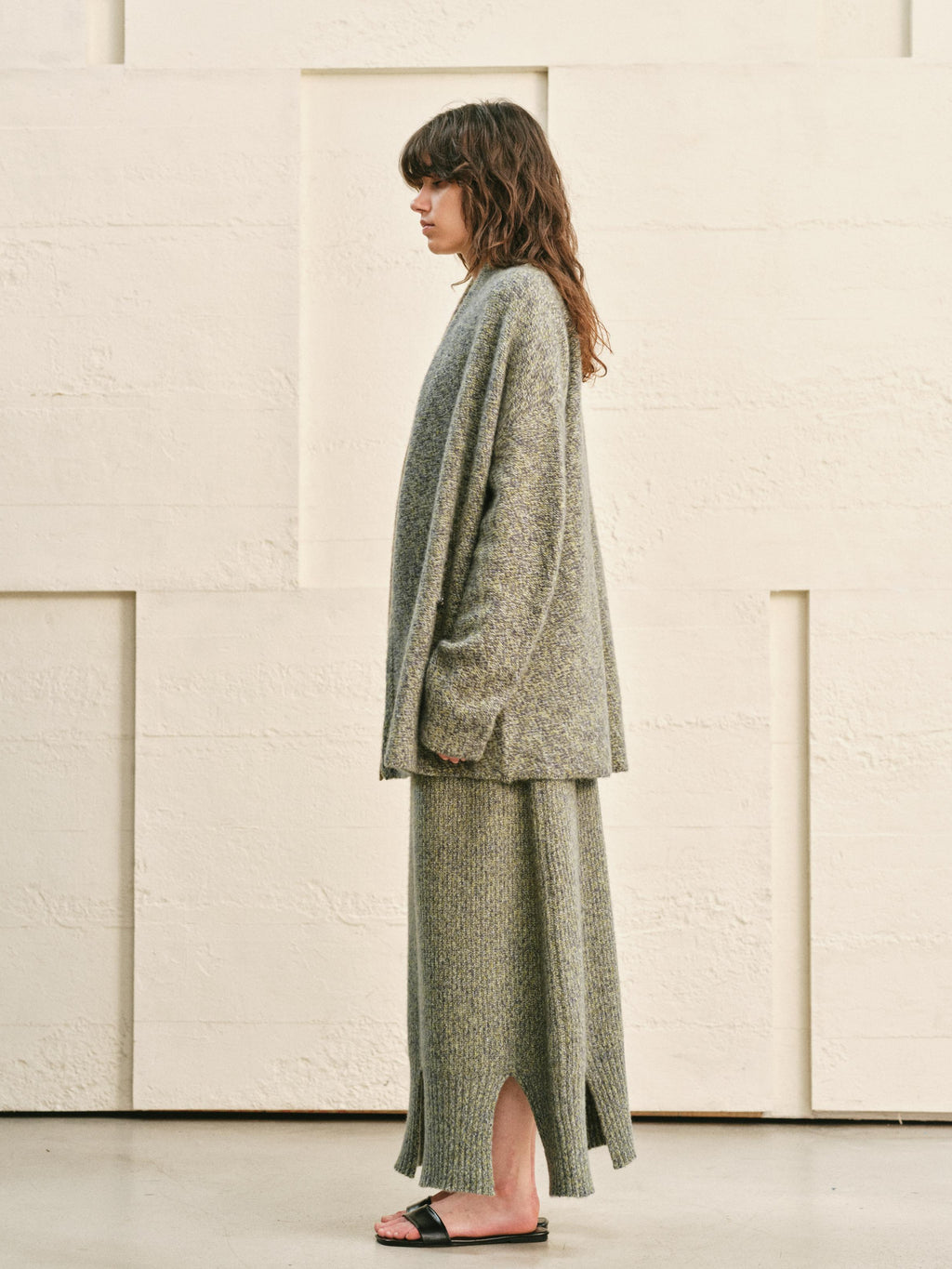 TURQUOISE× AMETHYST MELANGE SPLIT-COLOR KNIT COATIGAN