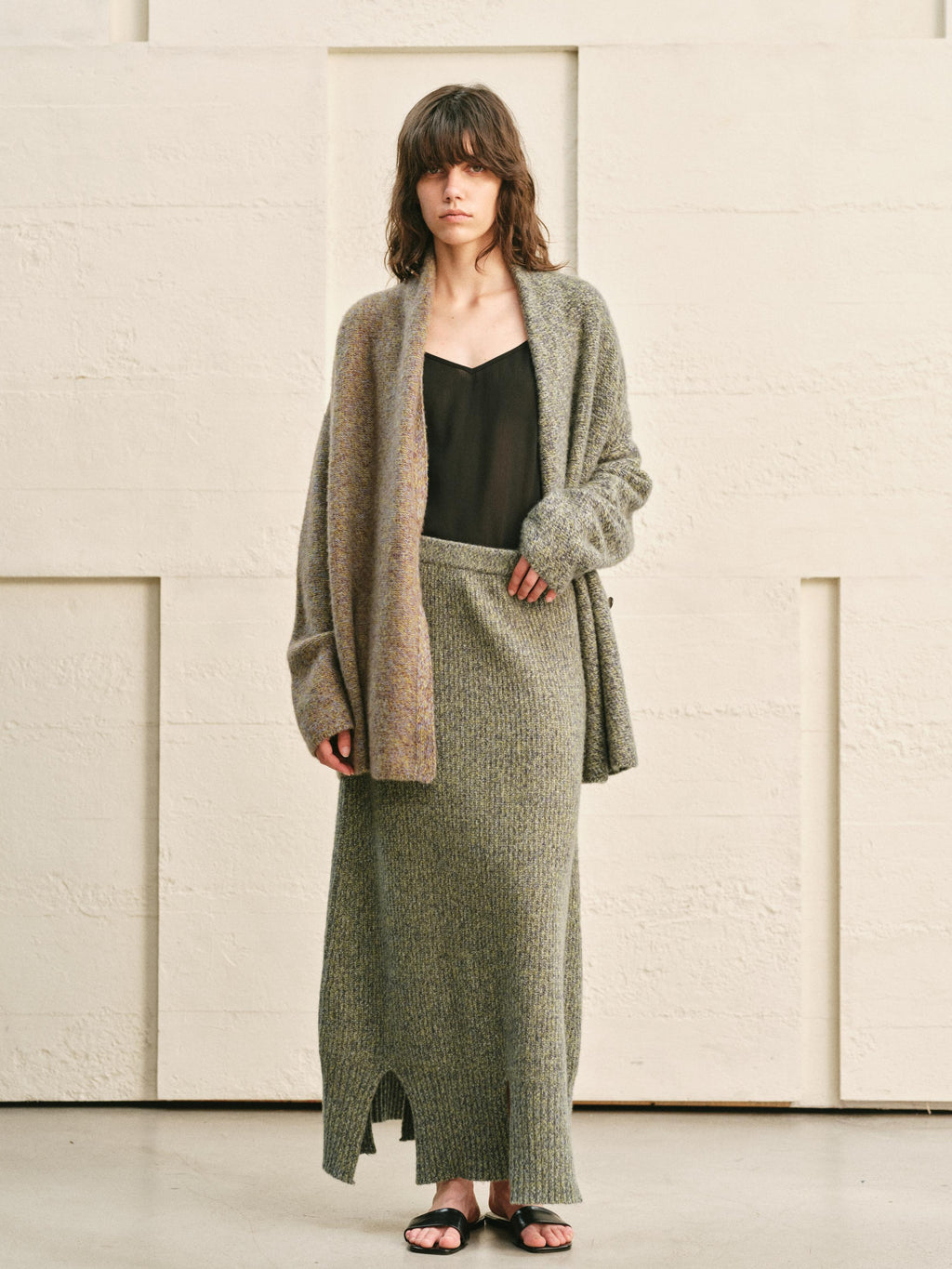 TURQUOISE× AMETHYST MELANGE SPLIT-COLOR KNIT COATIGAN