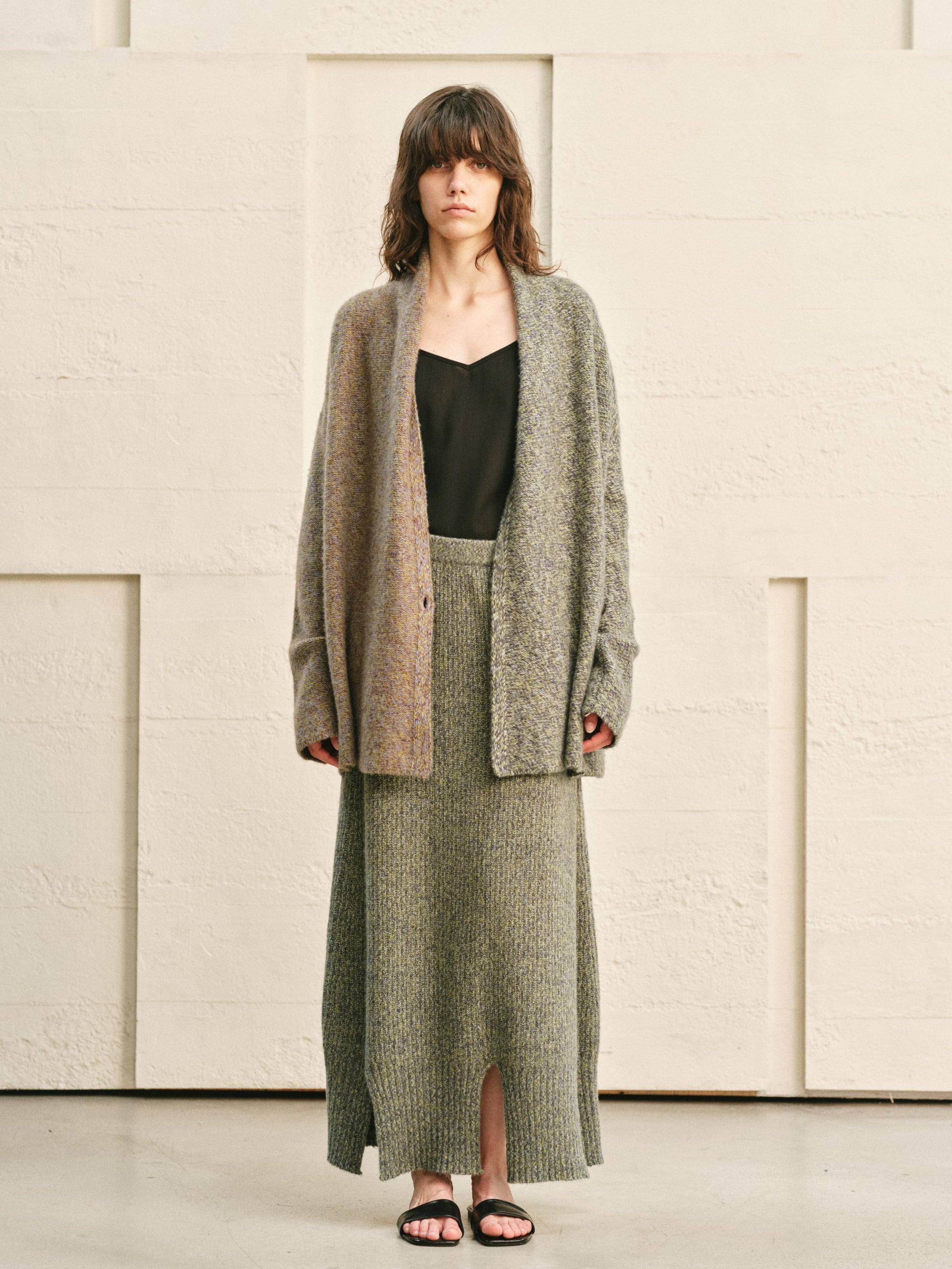 TURQUOISE× AMETHYST MELANGE SPLIT-COLOR KNIT COATIGAN