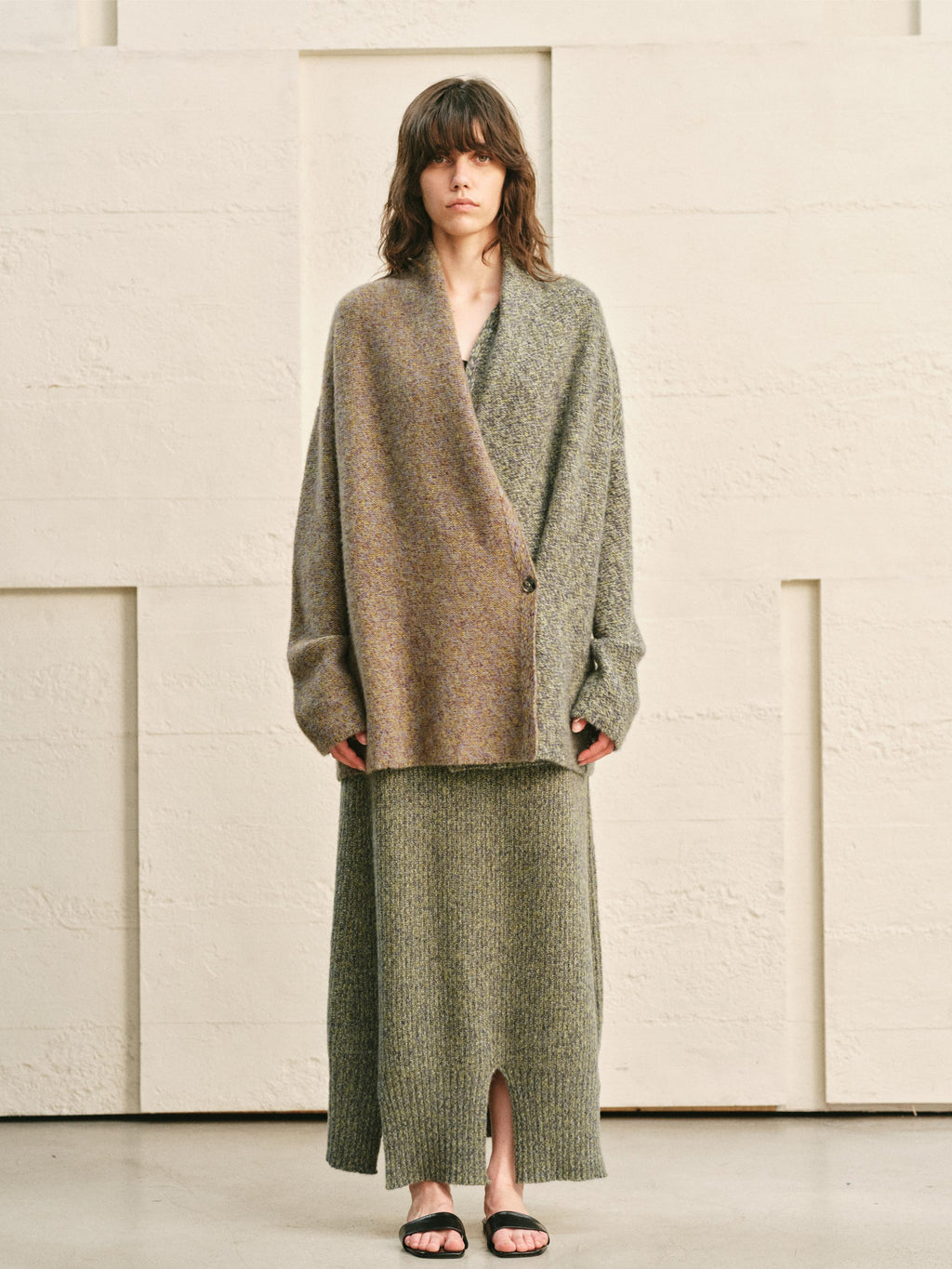 TURQUOISE× AMETHYST MELANGE SPLIT-COLOR KNIT COATIGAN