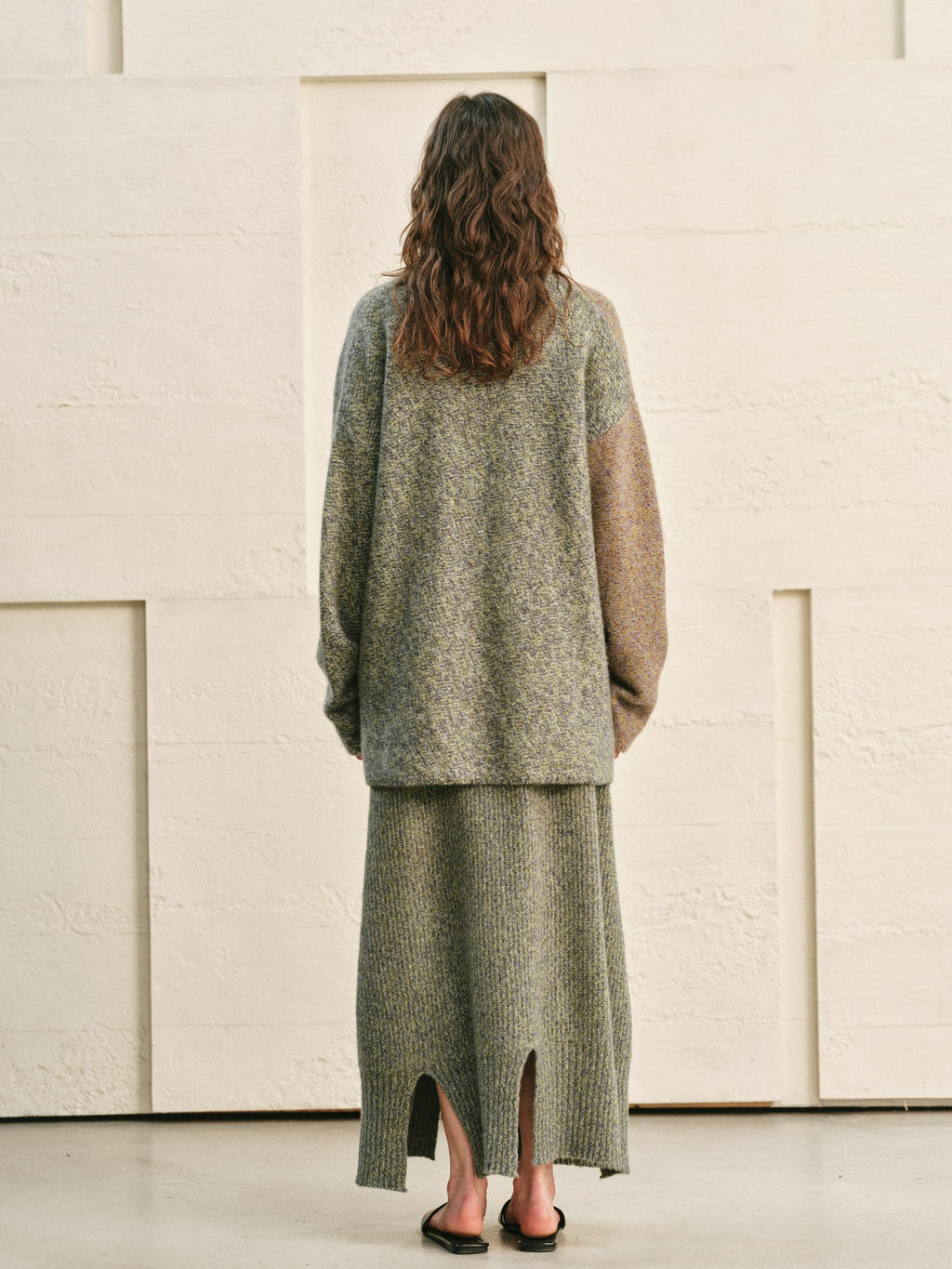 TURQUOISE× AMETHYST MELANGE SPLIT-COLOR KNIT COATIGAN