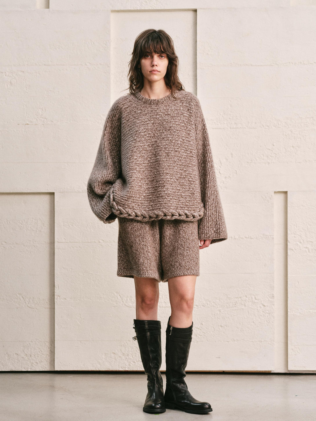CABLE RIM CAPE TOP | HEATHER MOCHA