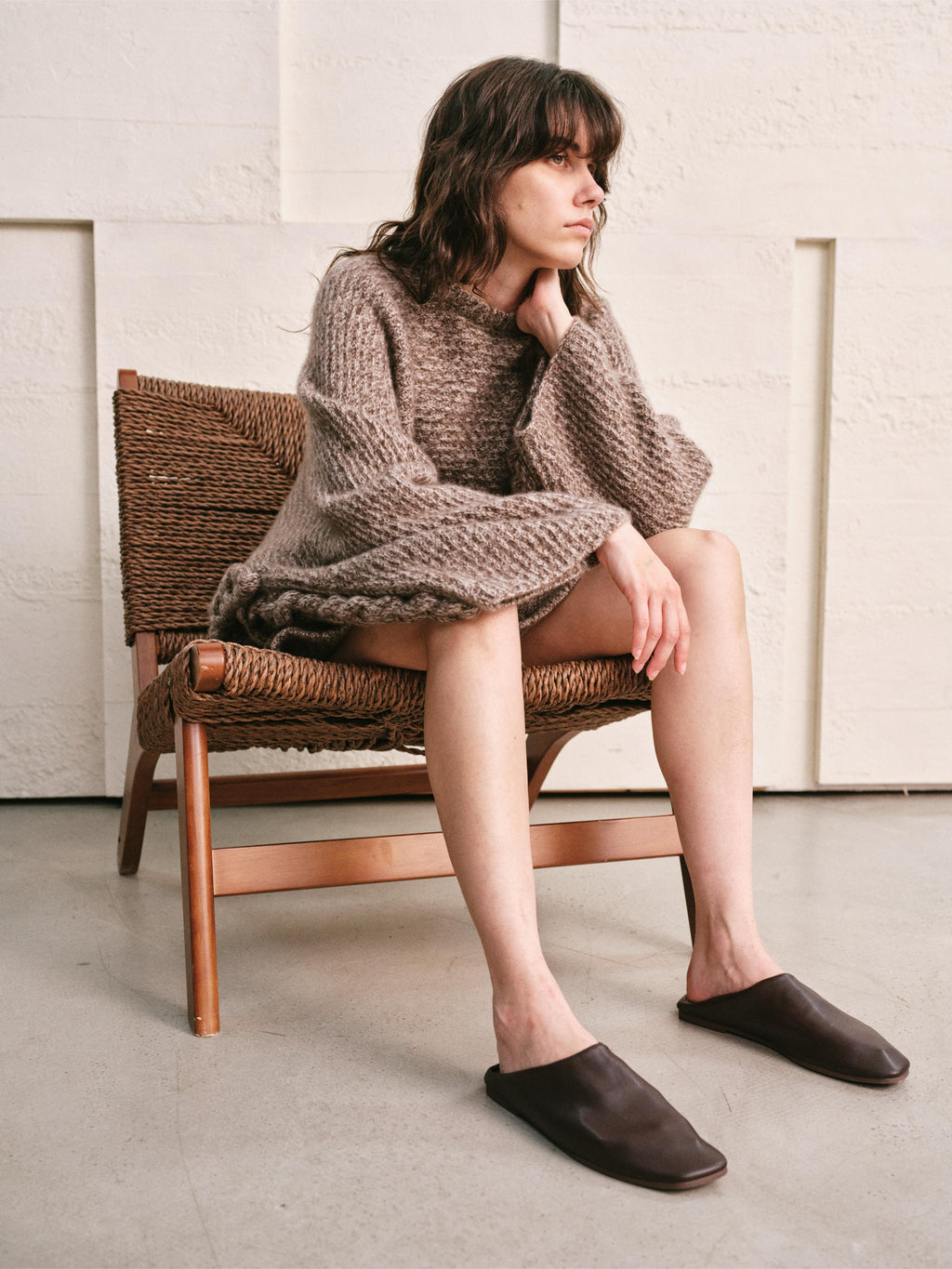 CABLE RIM CAPE TOP | HEATHER MOCHA