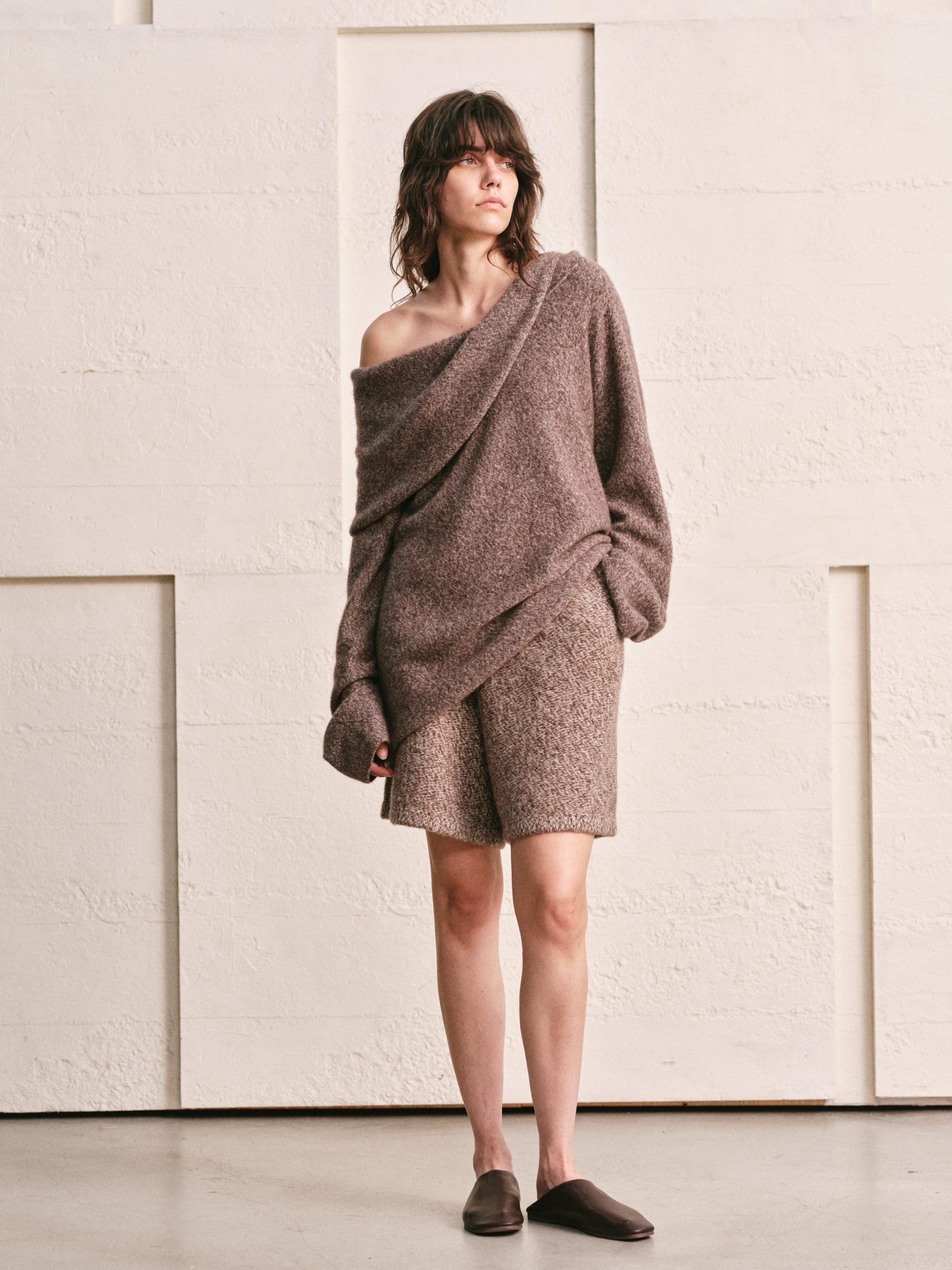 OVERSIZED LAPEL TOP | HEATHER MOCHA