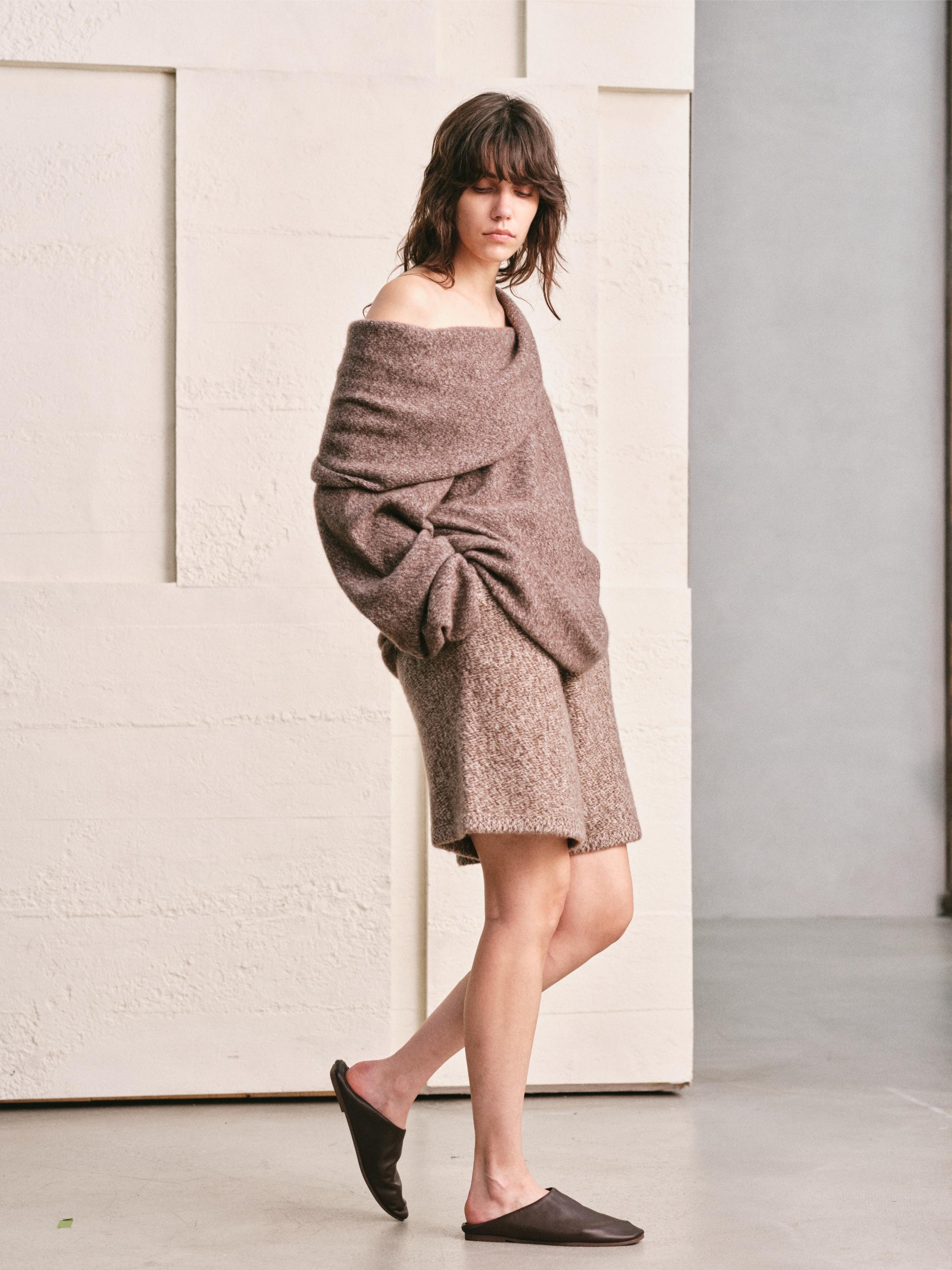 OVERSIZED LAPEL TOP | HEATHER MOCHA