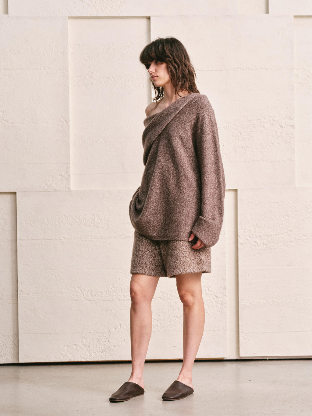 OVERSIZED LAPEL TOP | HEATHER MOCHA