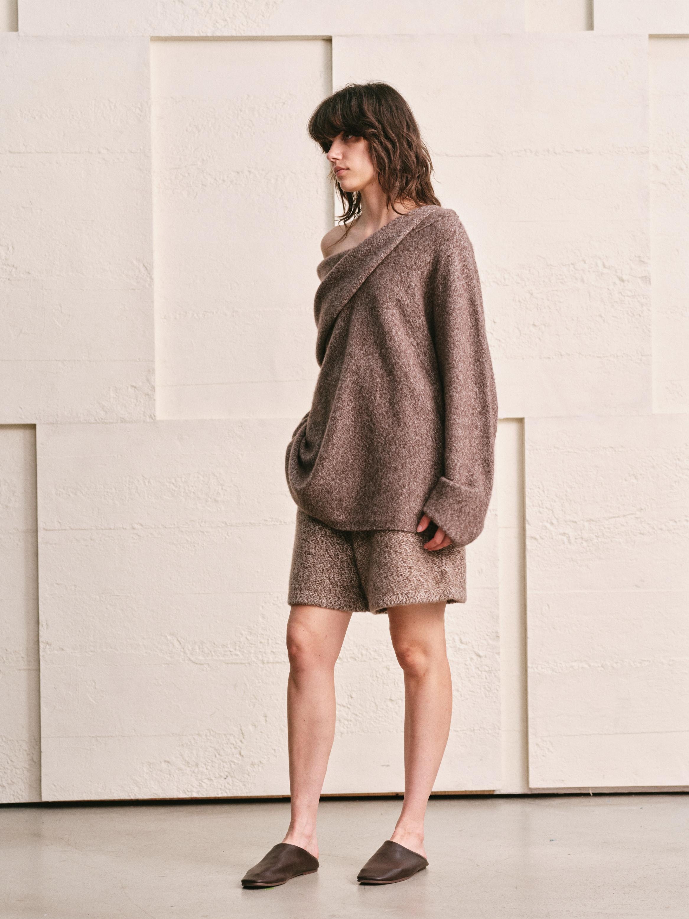 OVERSIZED LAPEL TOP | HEATHER MOCHA