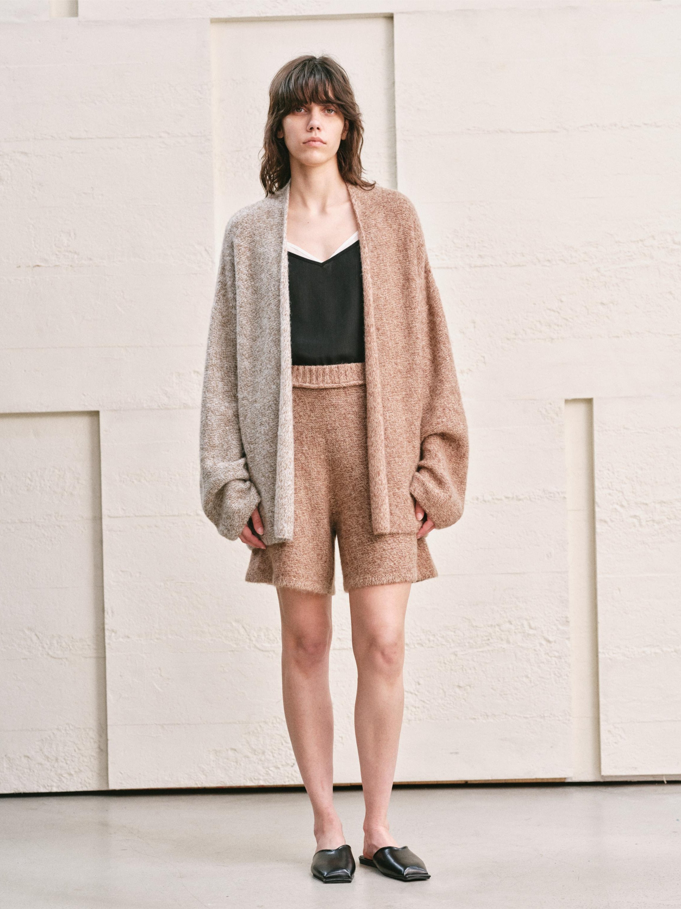 TWO TONE SPLIT COLOR MELANGE KNIT CARDIGAN