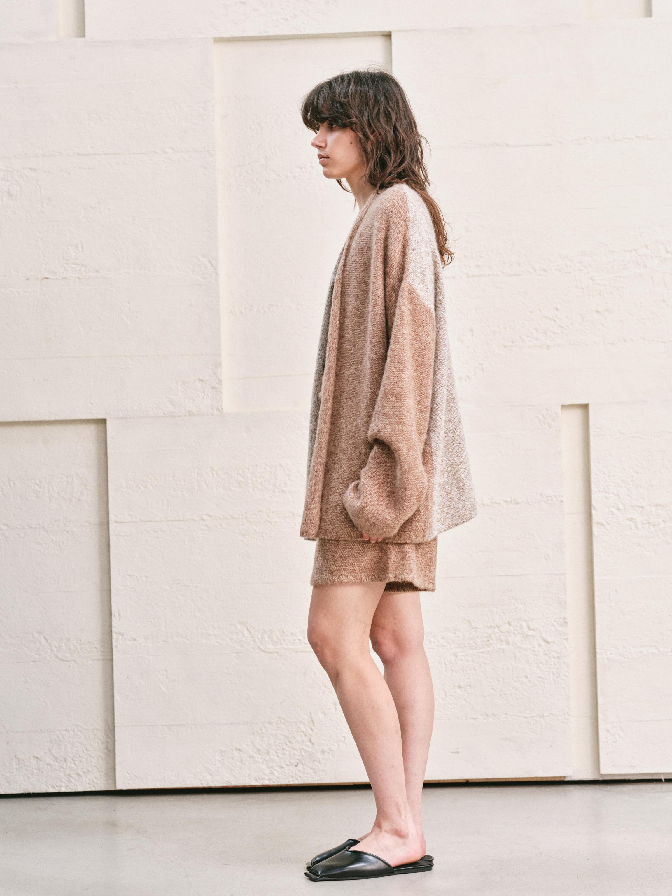 TWO TONE SPLIT COLOR MELANGE KNIT CARDIGAN