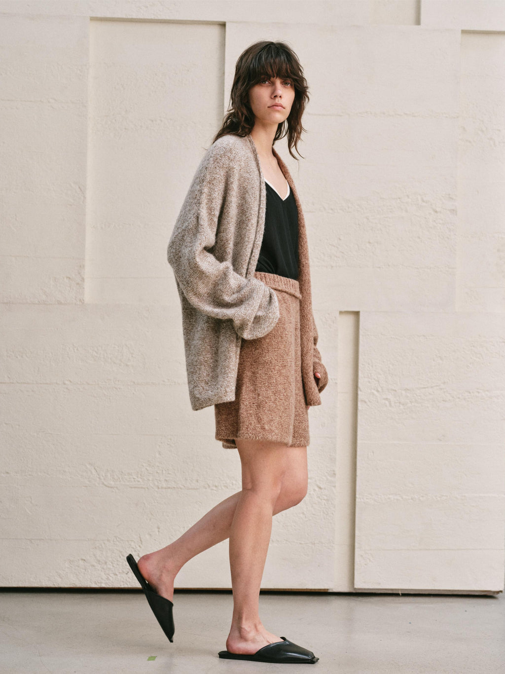 MOCHA MELANGE KNIT WIDE SHORTS