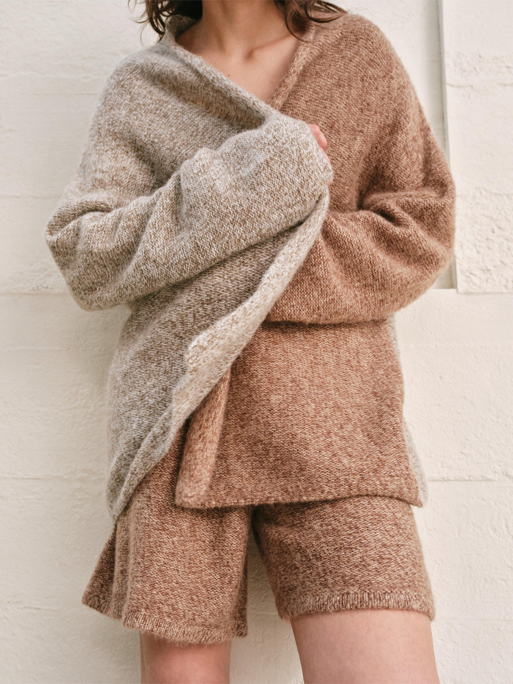 MOCHA MELANGE KNIT WIDE SHORTS