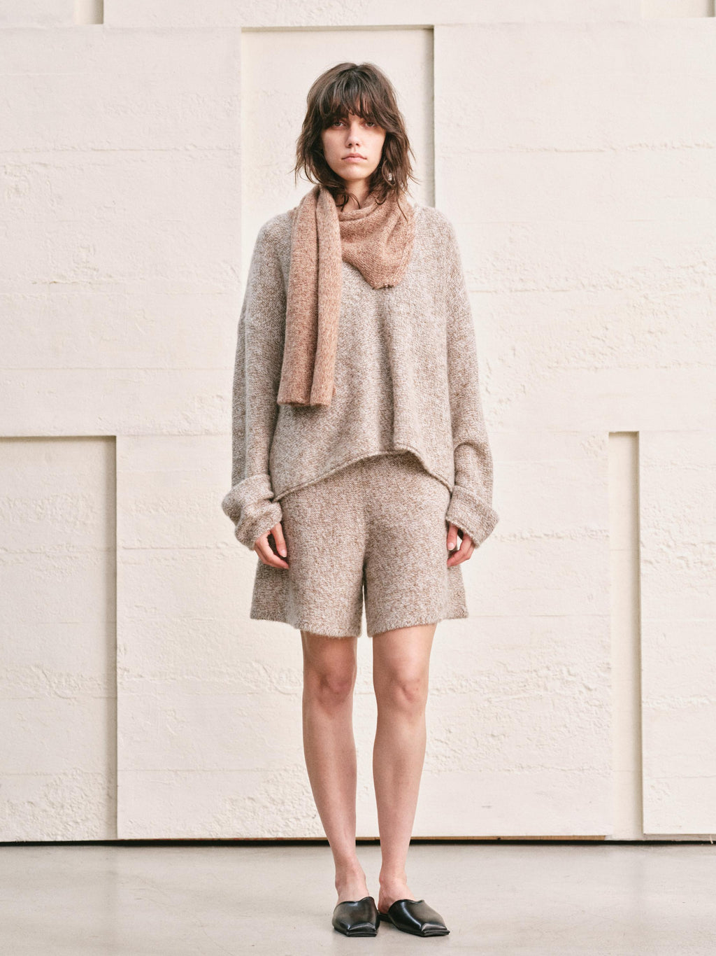 OATMEAL-MOCHA MELANGE KNIT SHORTS