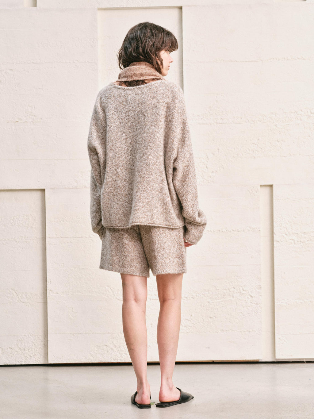 OATMEAL-MOCHA MELANGE KNIT SHORTS