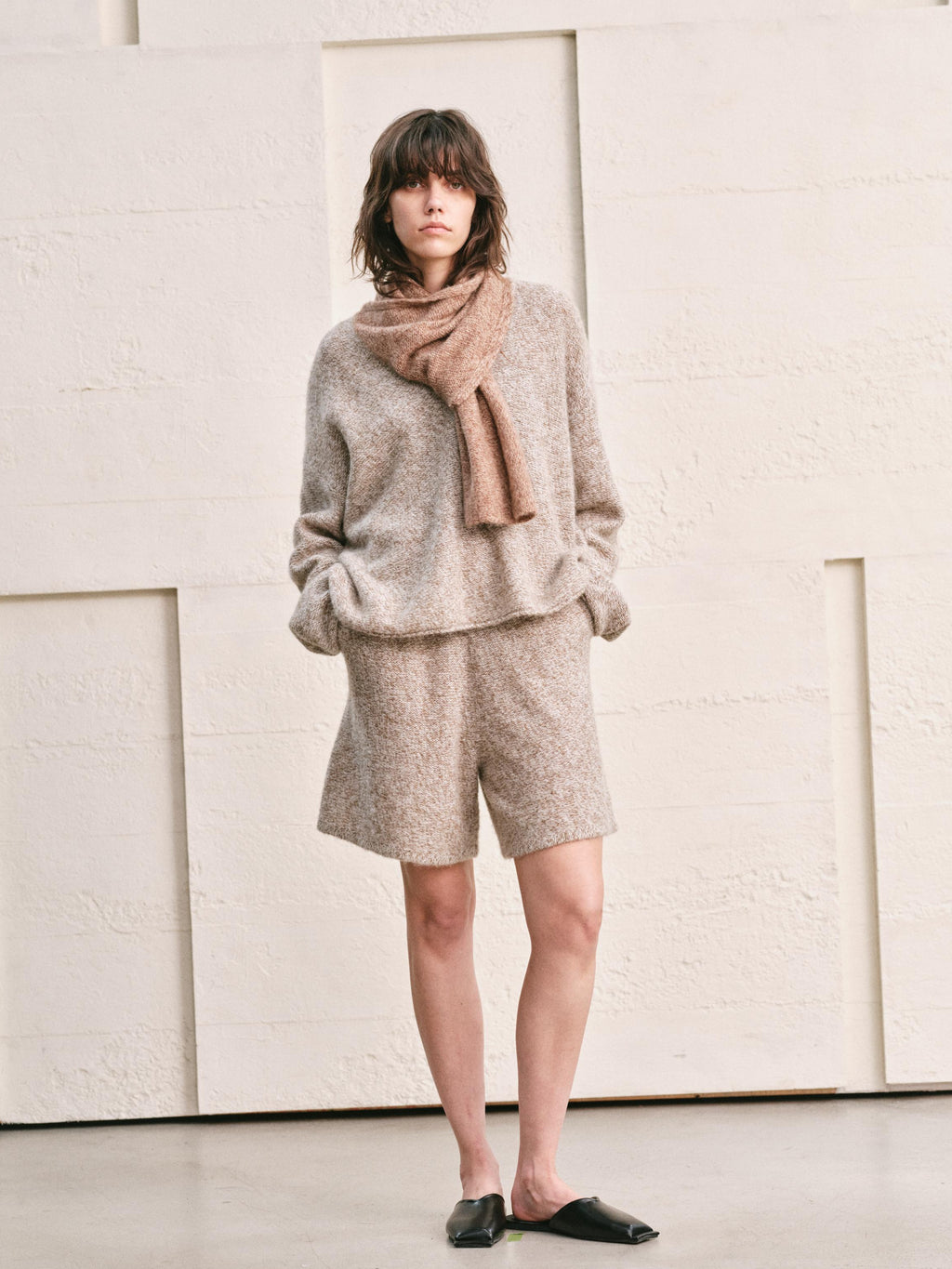 OATMEAL-MOCHA MELANGE KNIT SHORTS