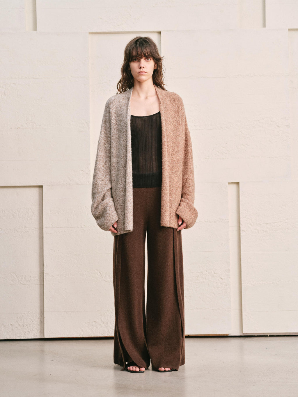 TWO TONE SPLIT COLOR MELANGE KNIT CARDIGAN