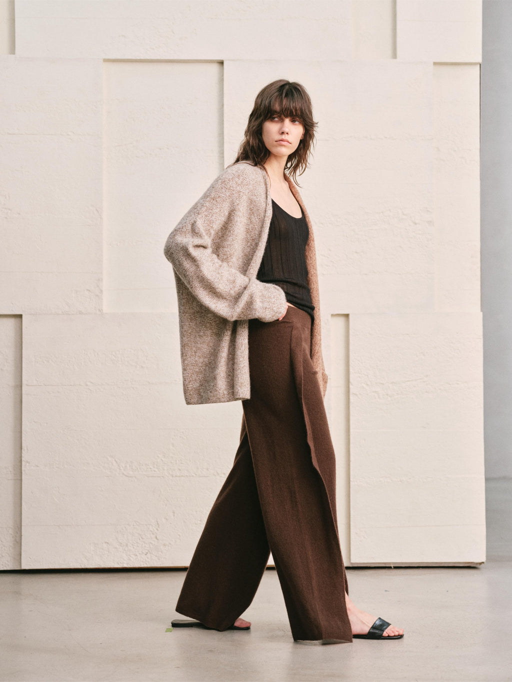 TWO TONE SPLIT COLOR MELANGE KNIT CARDIGAN