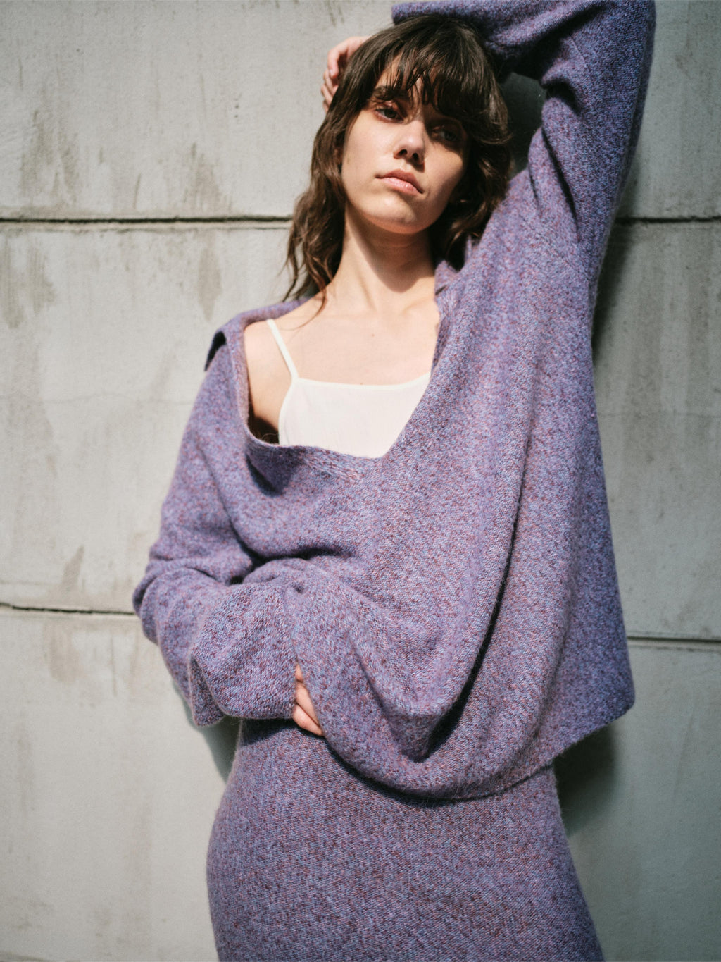 SMOKY AMETHYST KNIT TWO PIECE SET - V NECK POLO TOP