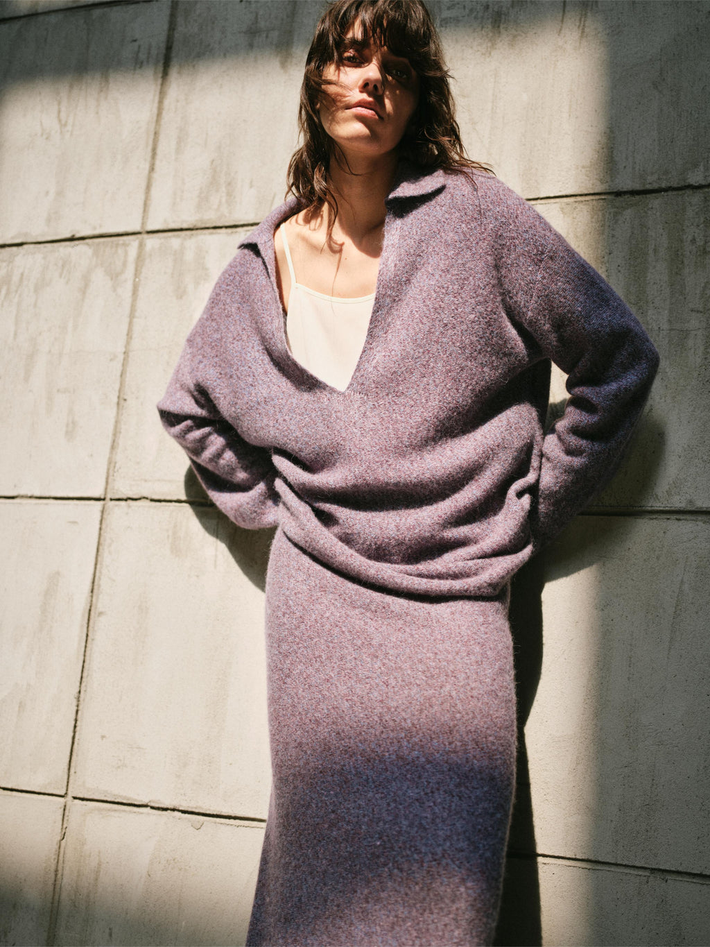 SMOKY AMETHYST KNIT TWO PIECE SET - MAXI SKIRT