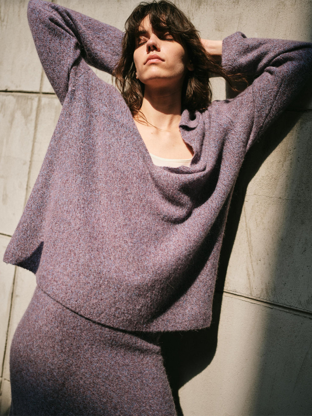 SMOKY AMETHYST KNIT TWO PIECE SET - V NECK POLO TOP