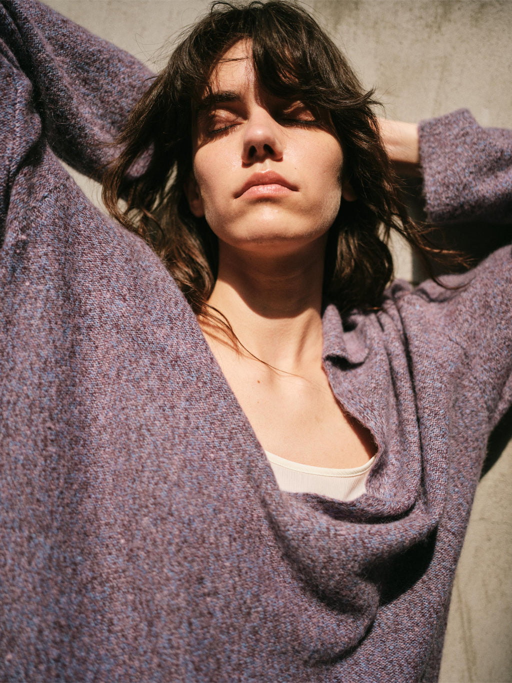 SMOKY AMETHYST KNIT TWO PIECE SET - V NECK POLO TOP