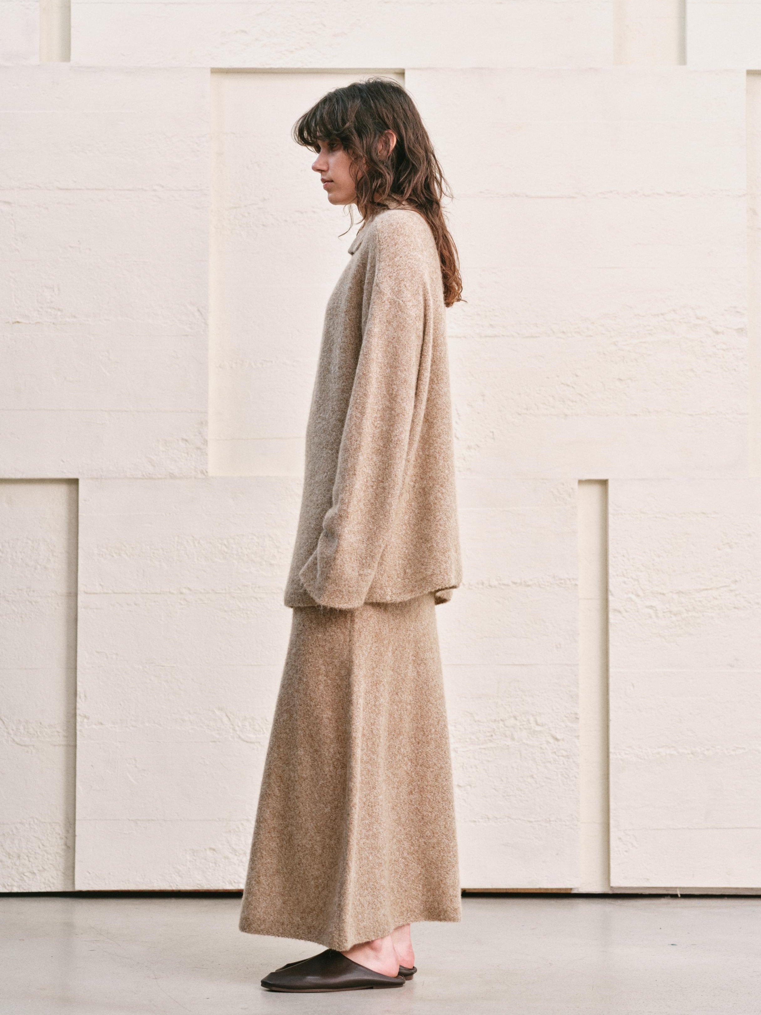 ALMOND HEATHER  KNIT TWO PIECE SET - MAXI SKIRT