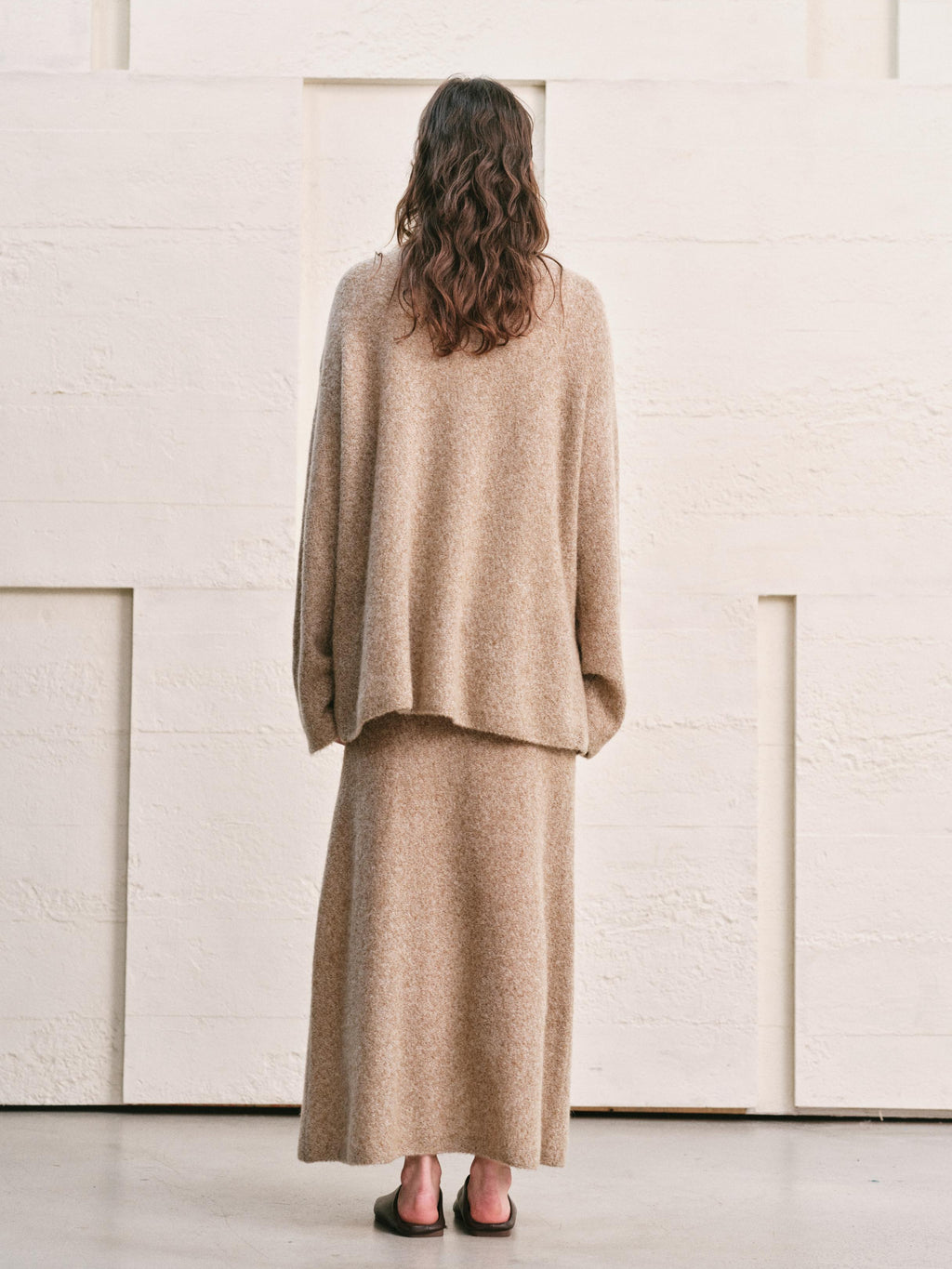 ALMOND HEATHER  KNIT TWO PIECE SET - MAXI SKIRT