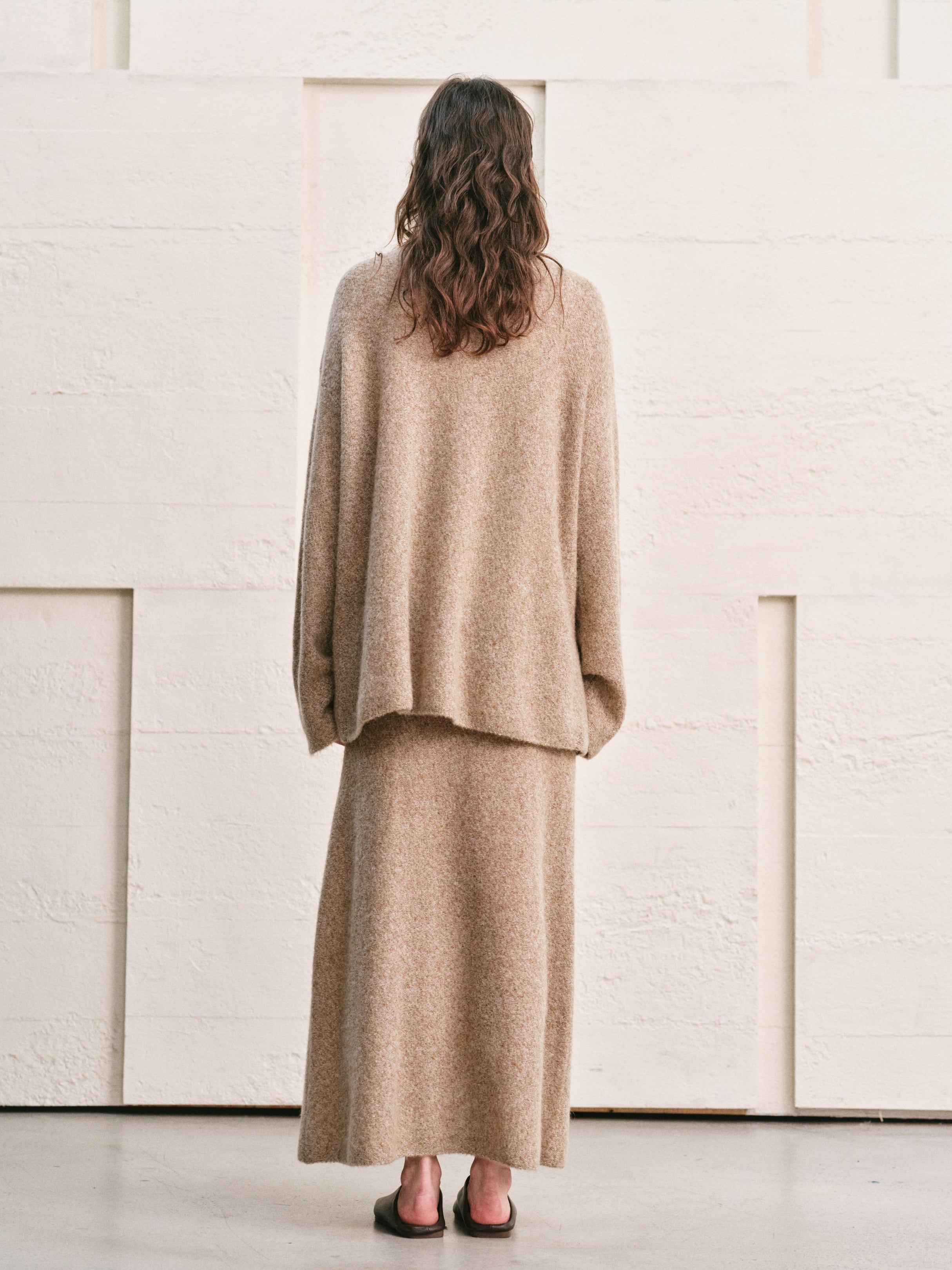 ALMOND HEATHER  KNIT TWO PIECE SET - MAXI SKIRT