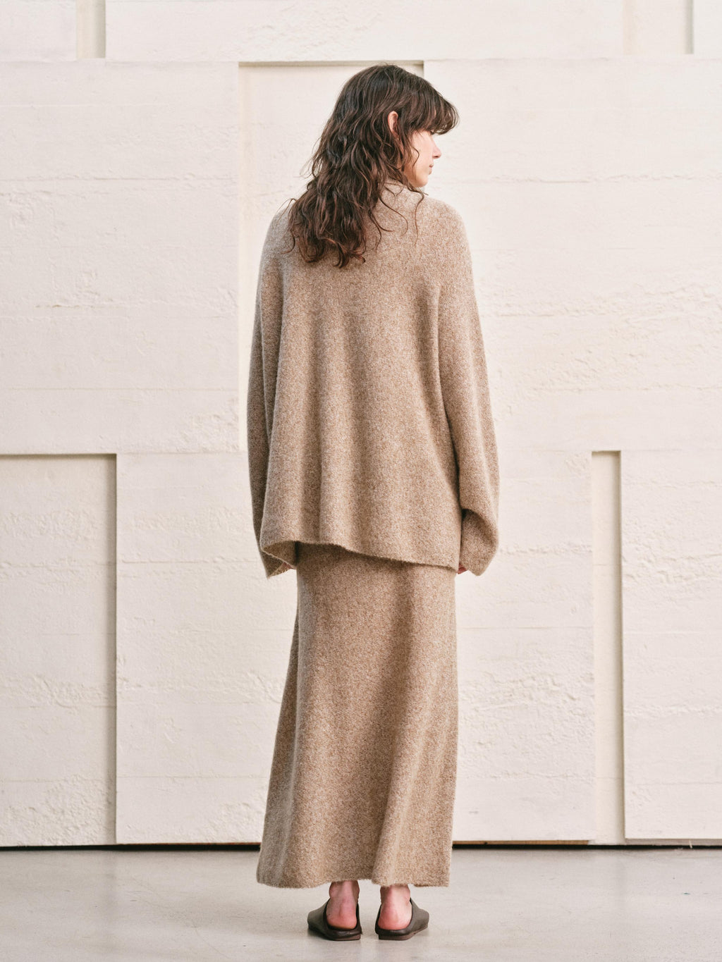 ALMOND HEATHER  KNIT TWO PIECE SET - MAXI SKIRT