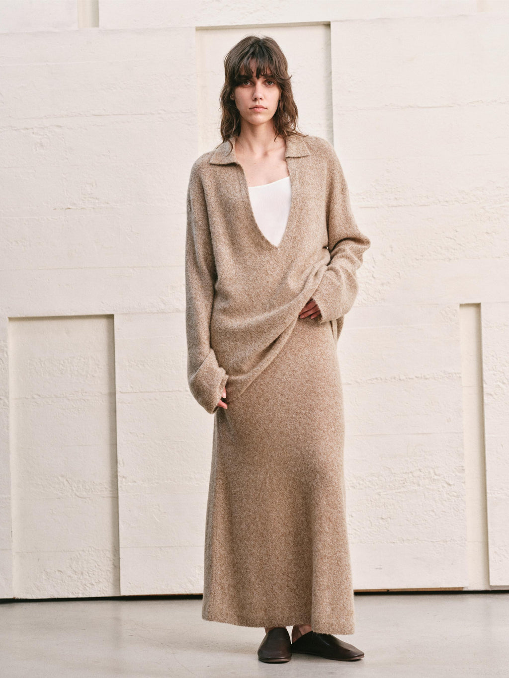 ALMOND HEATHER  KNIT TWO PIECE SET - MAXI SKIRT