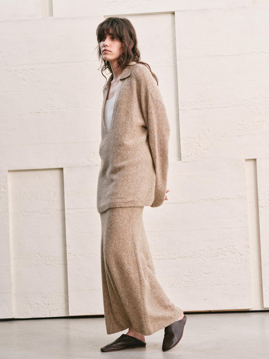 ALMOND HEATHER  KNIT TWO PIECE SET - MAXI SKIRT