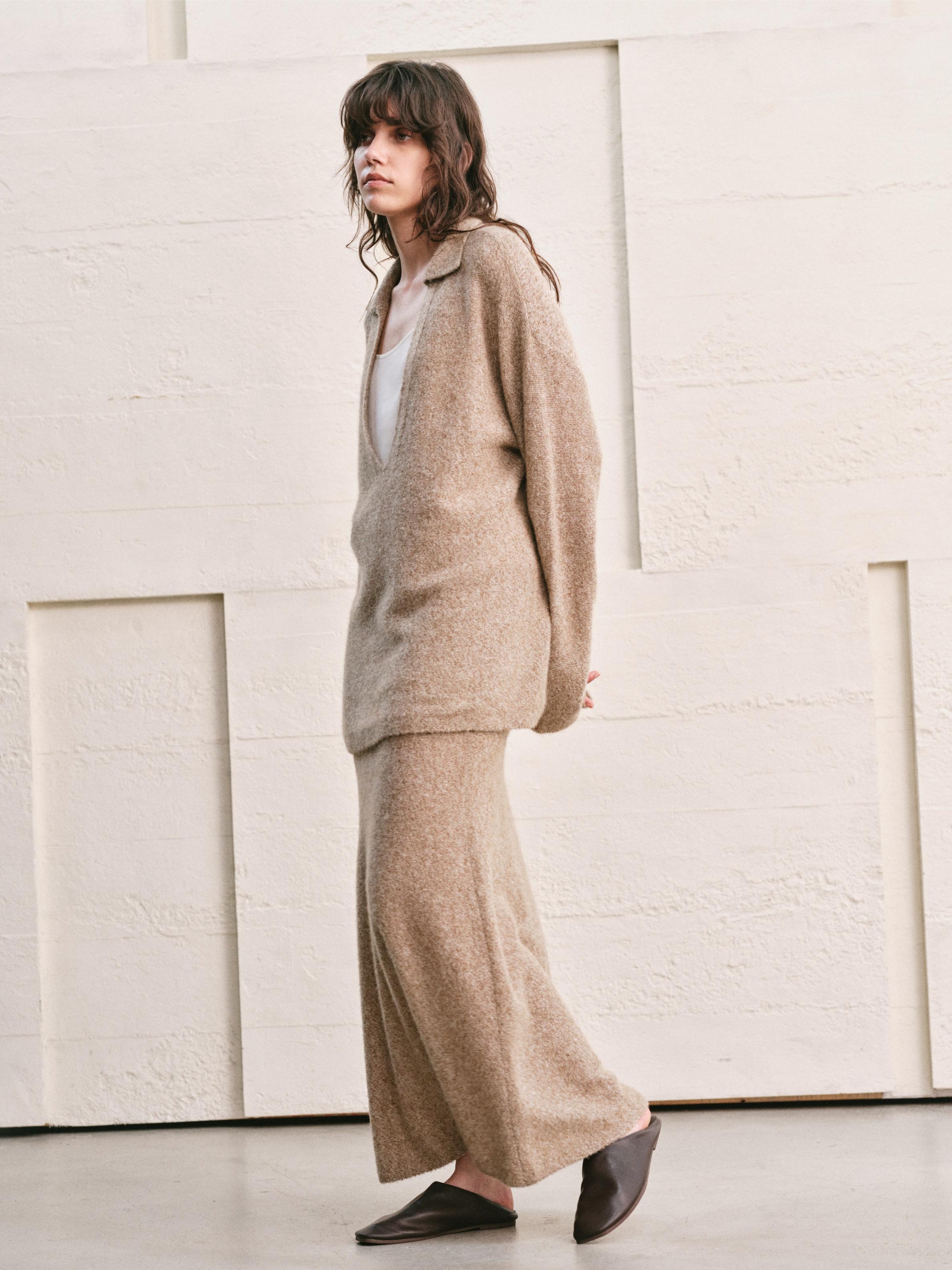 ALMOND HEATHER  KNIT TWO PIECE SET - MAXI SKIRT