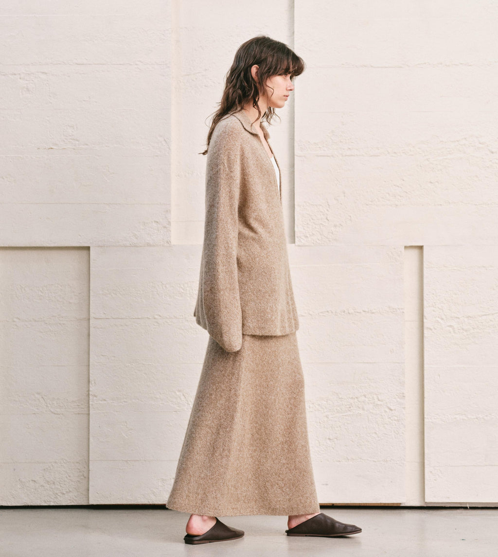 ALMOND HEATHER  KNIT TWO PIECE SET - MAXI SKIRT