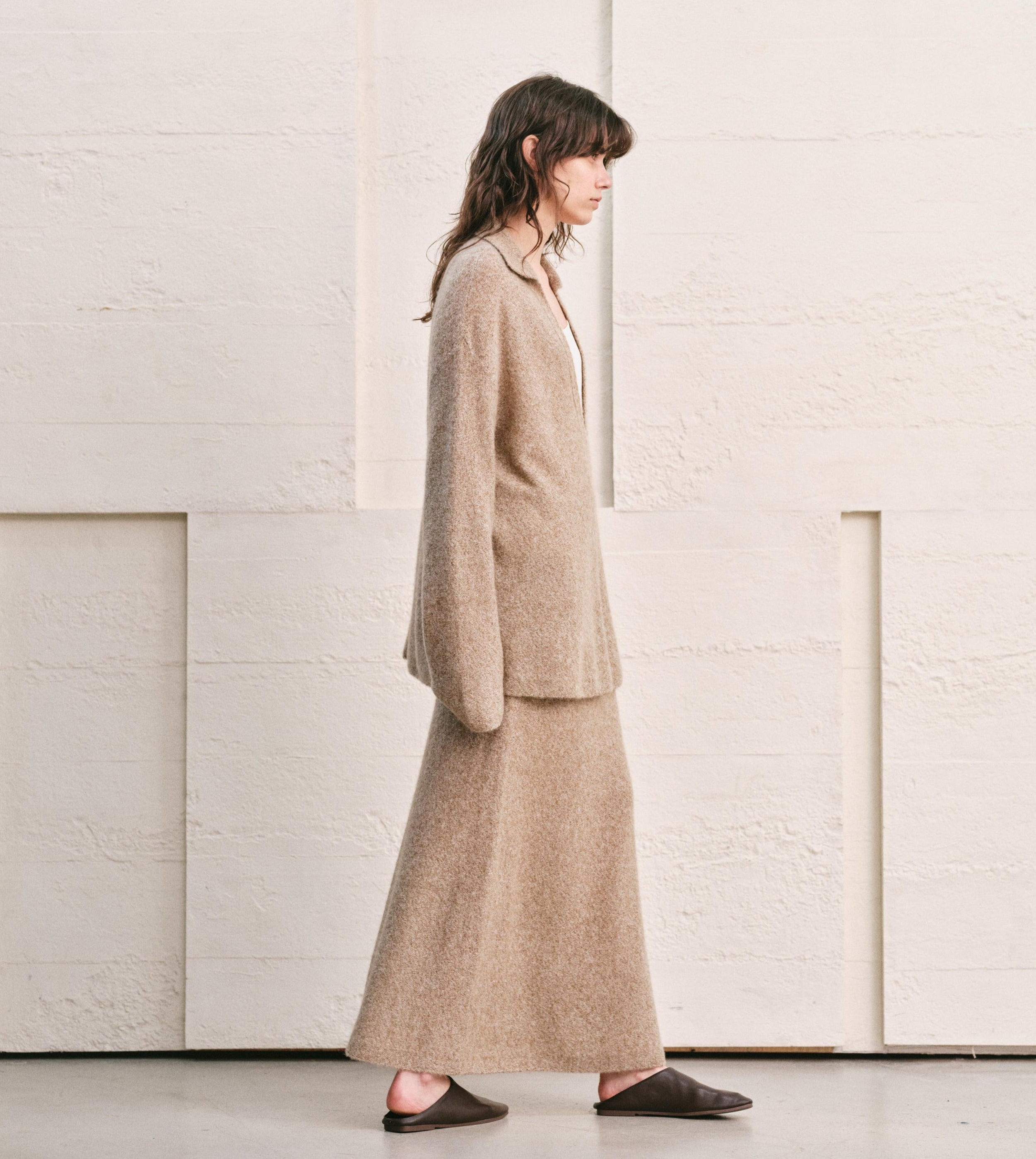 ALMOND HEATHER  KNIT TWO PIECE SET - MAXI SKIRT