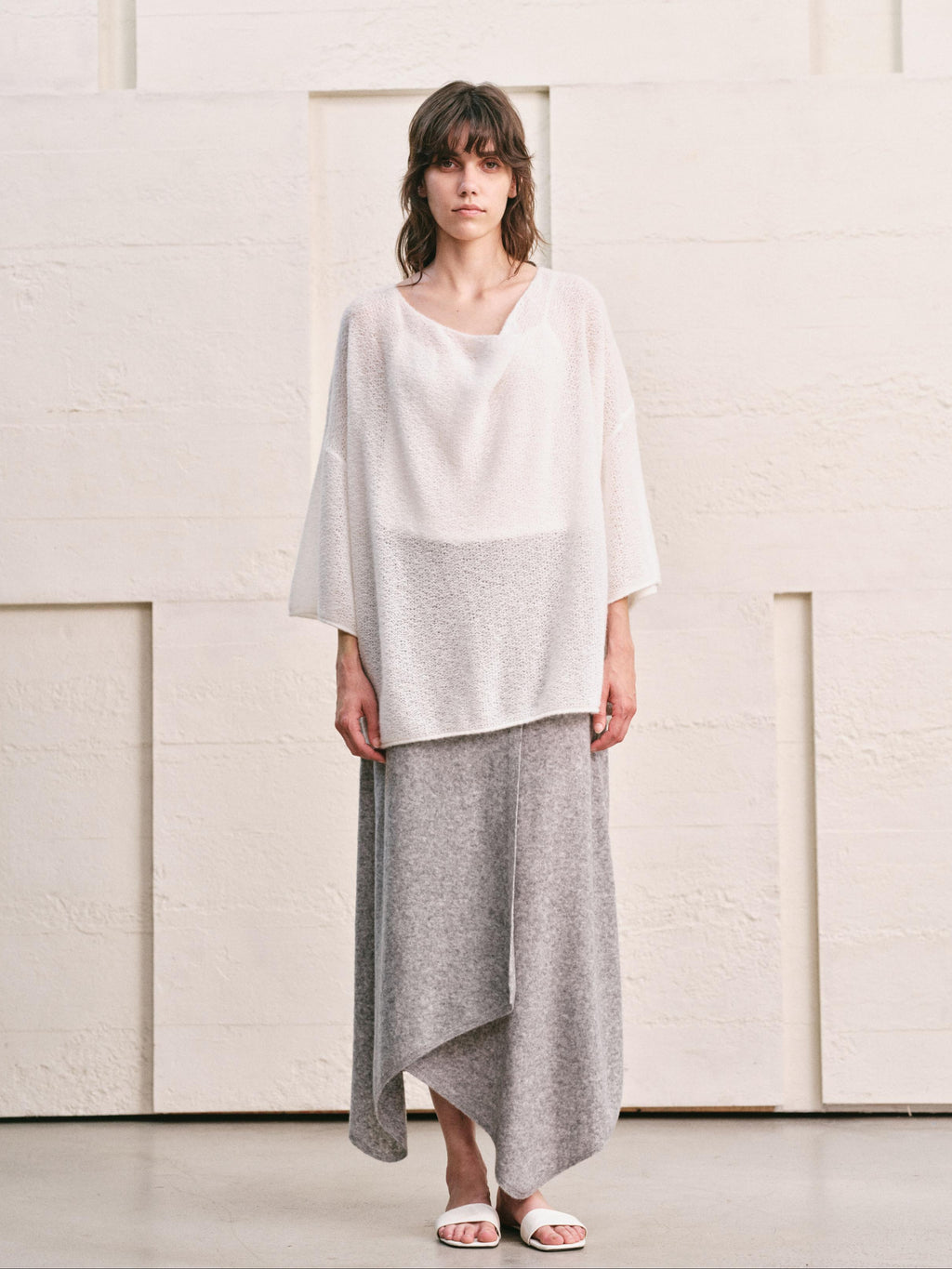 LOOP KNIT DRAPE COWL NECK TOP