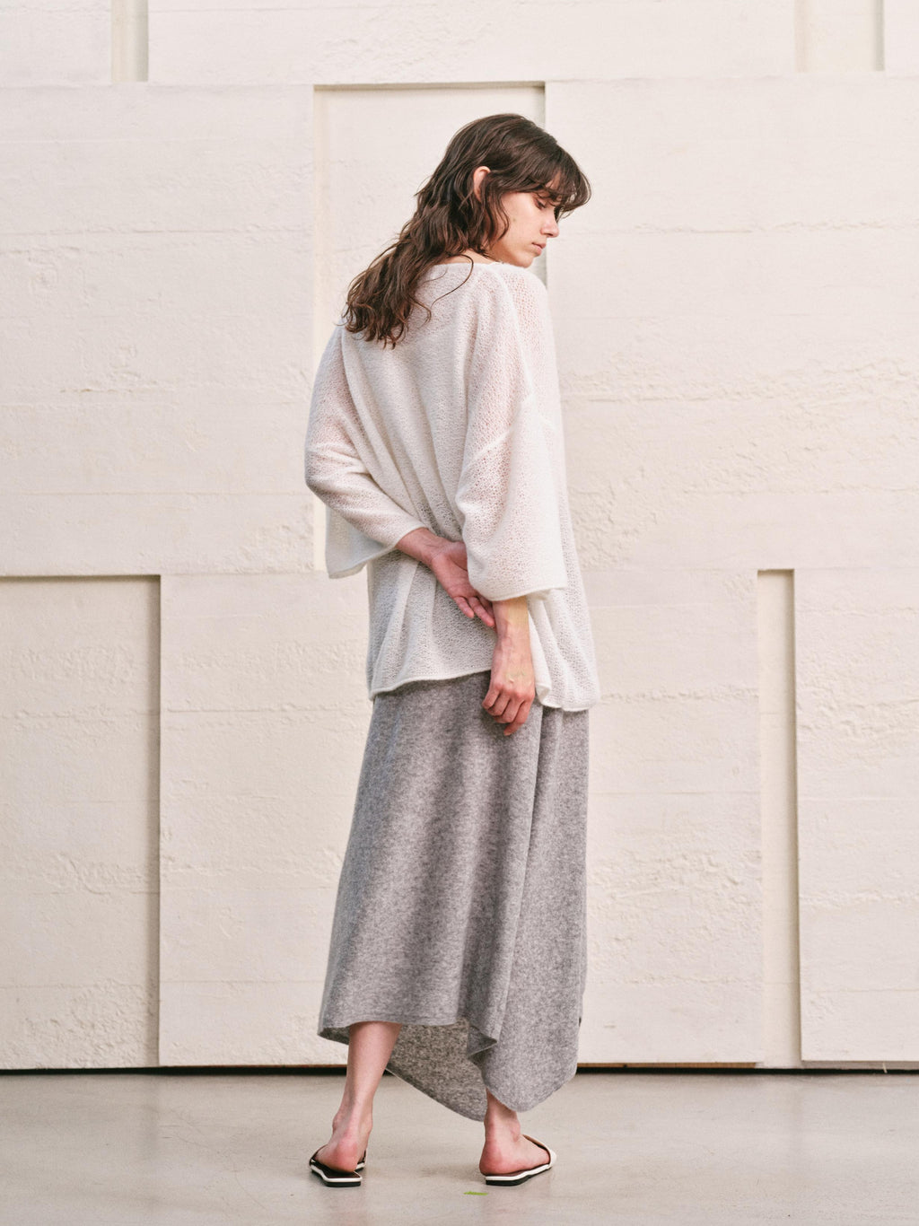 LOOP KNIT DRAPE COWL NECK TOP