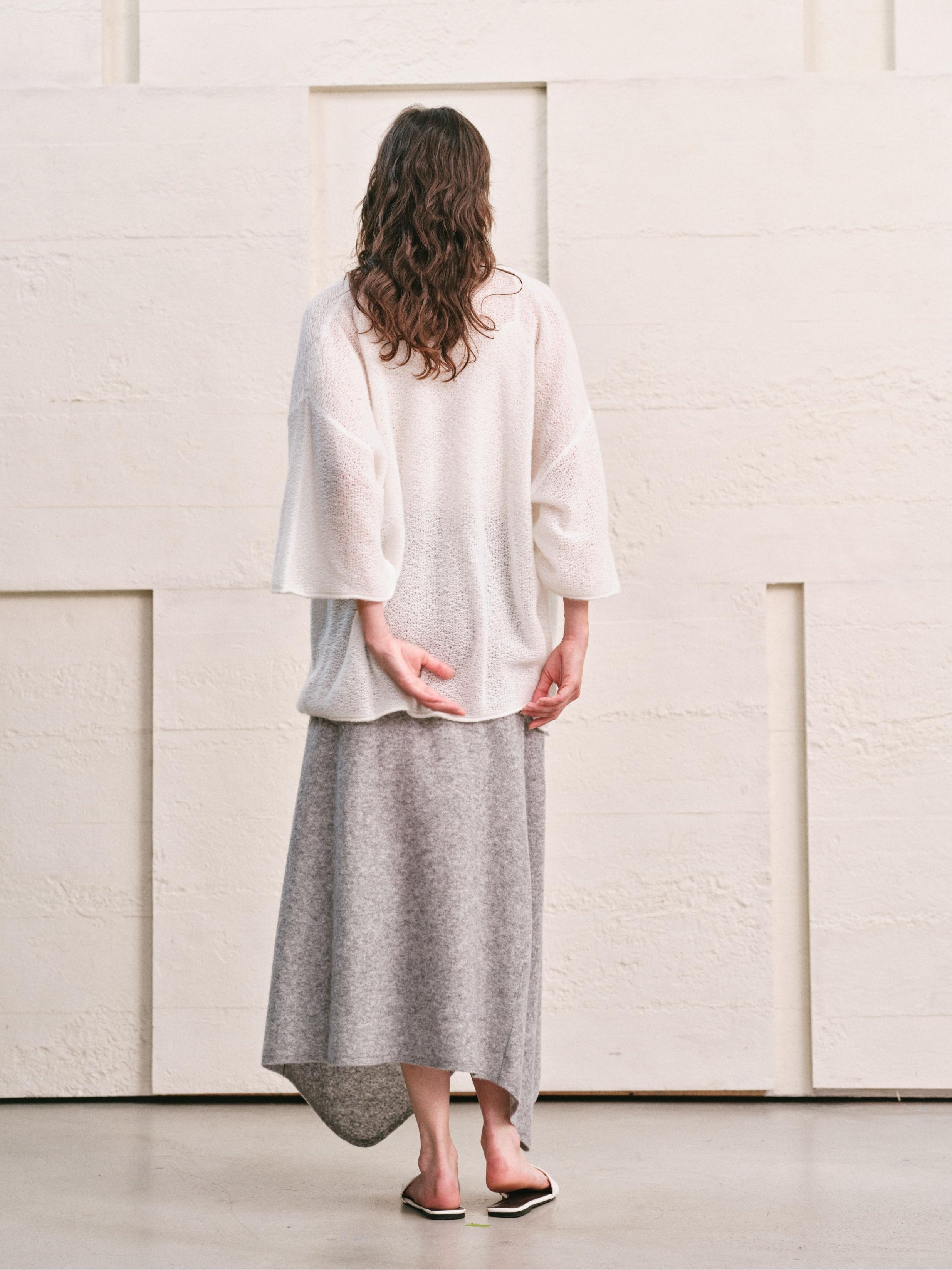 LOOP KNIT DRAPE COWL NECK TOP