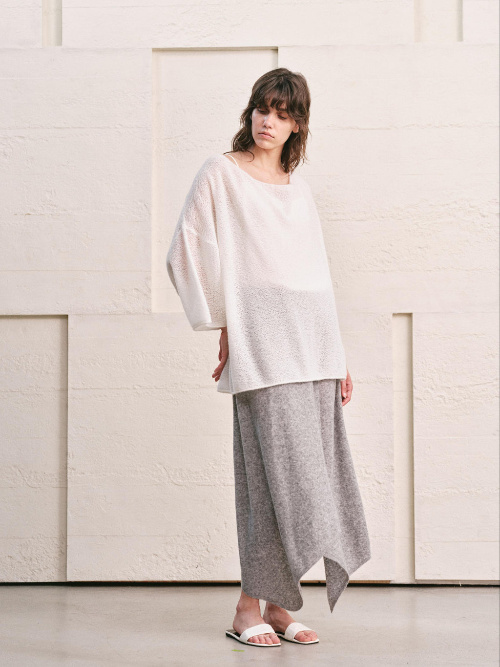 LOOP KNIT DRAPE COWL NECK TOP