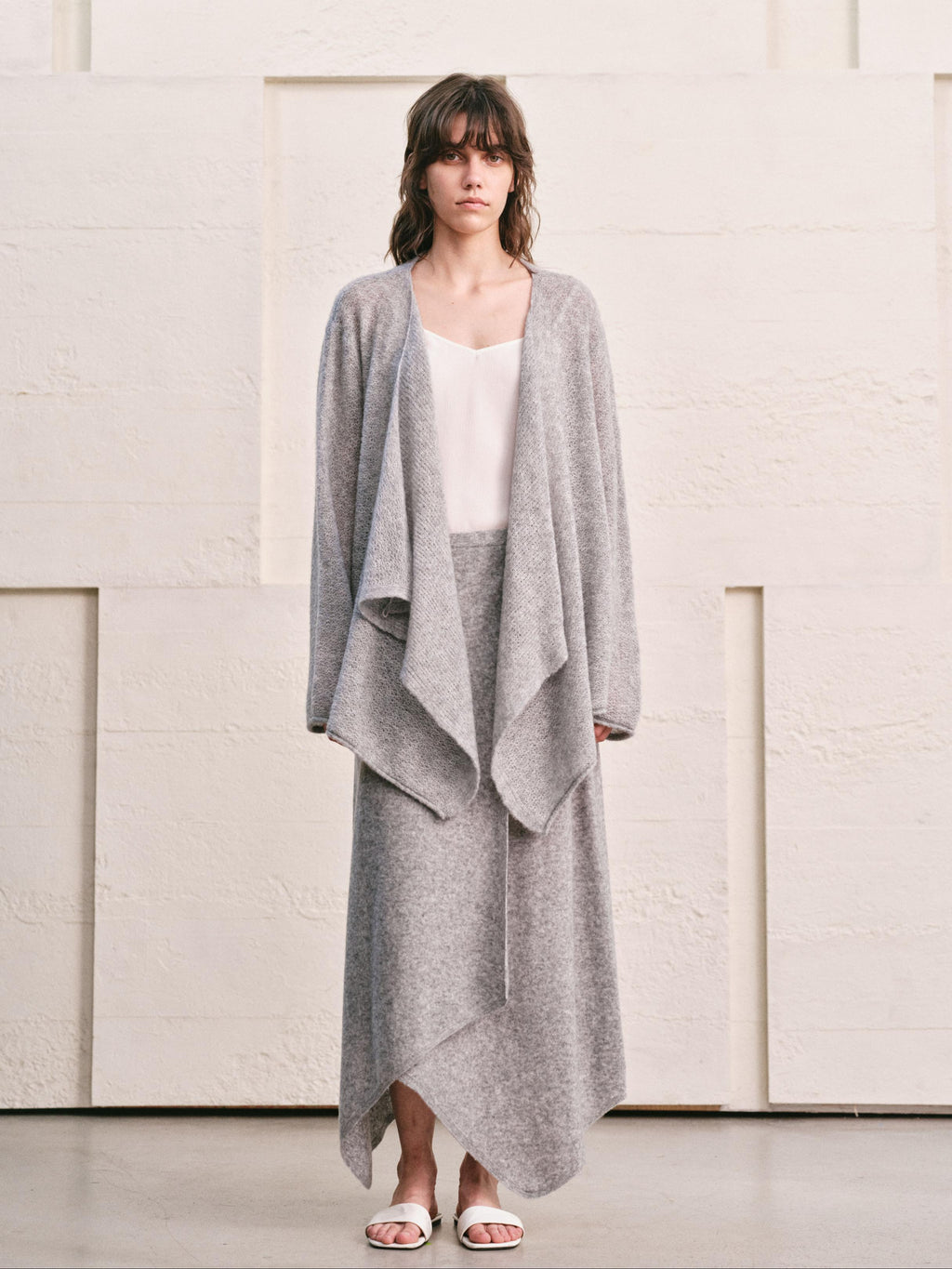 LOOP KNIT CASCADE DRAPE CADIGAN- GREY