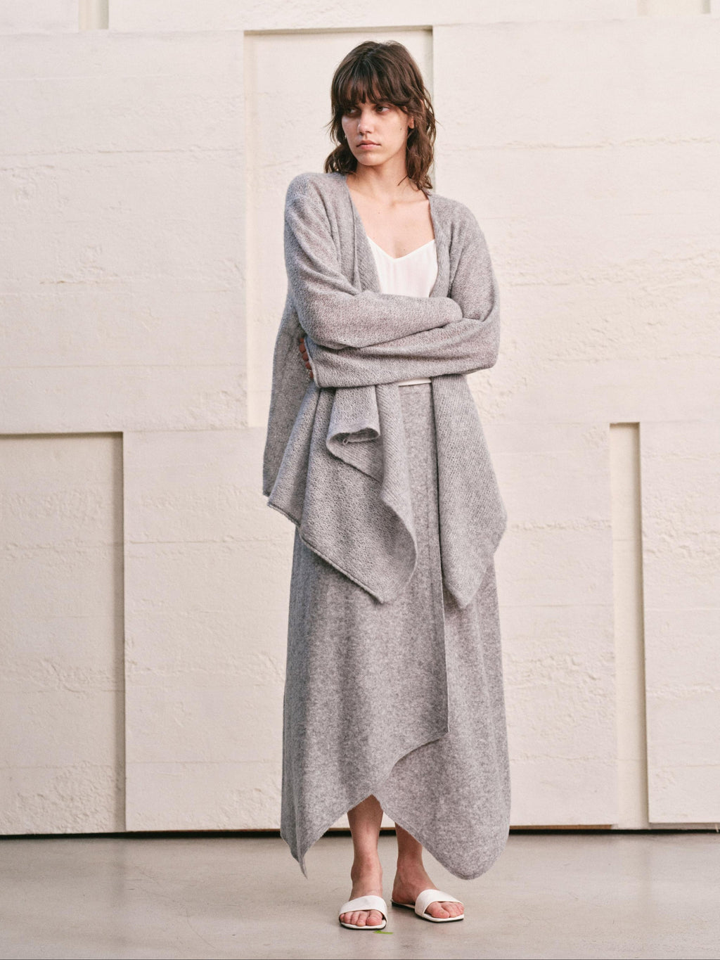 LOOP KNIT CASCADE DRAPE CADIGAN- GREY