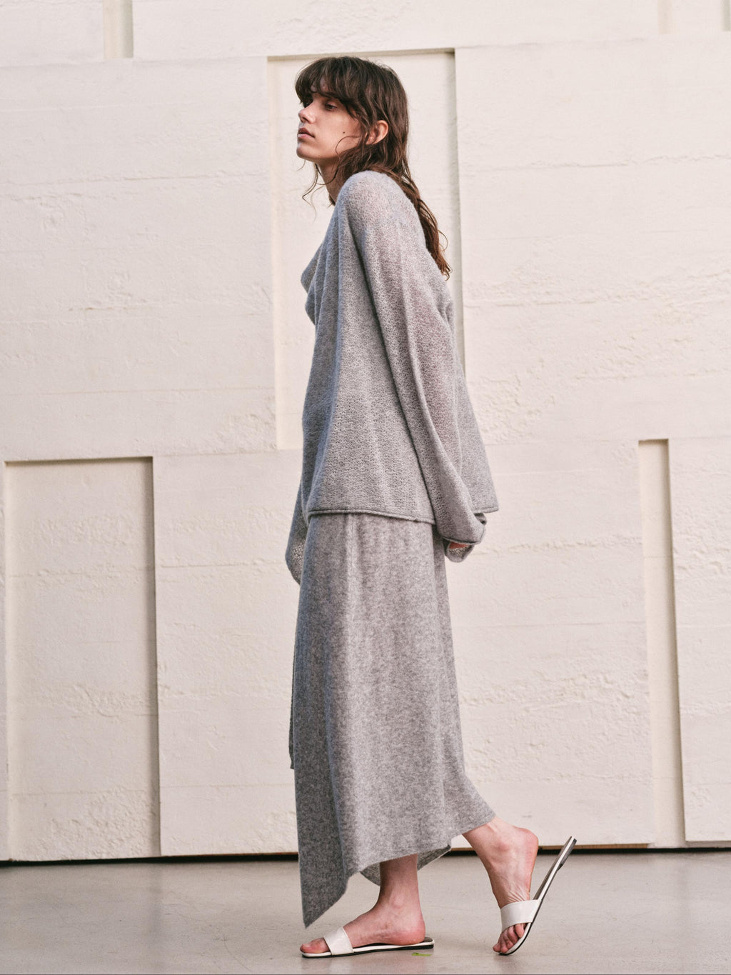 LOOP KNIT CASCADE DRAPE CADIGAN- GREY