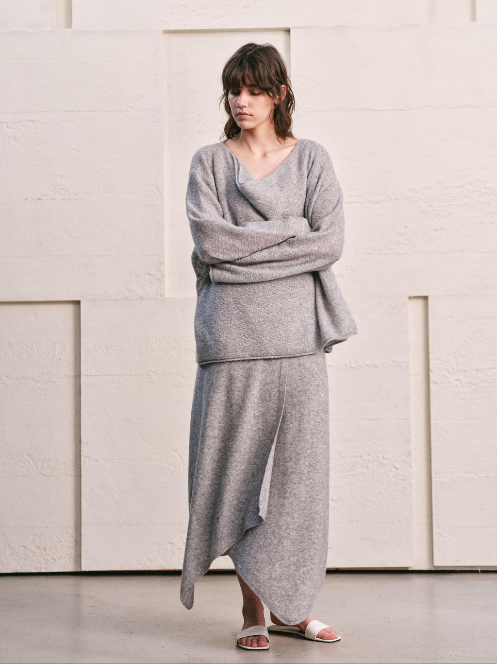 LOOP KNIT CASCADE DRAPE CADIGAN- GREY