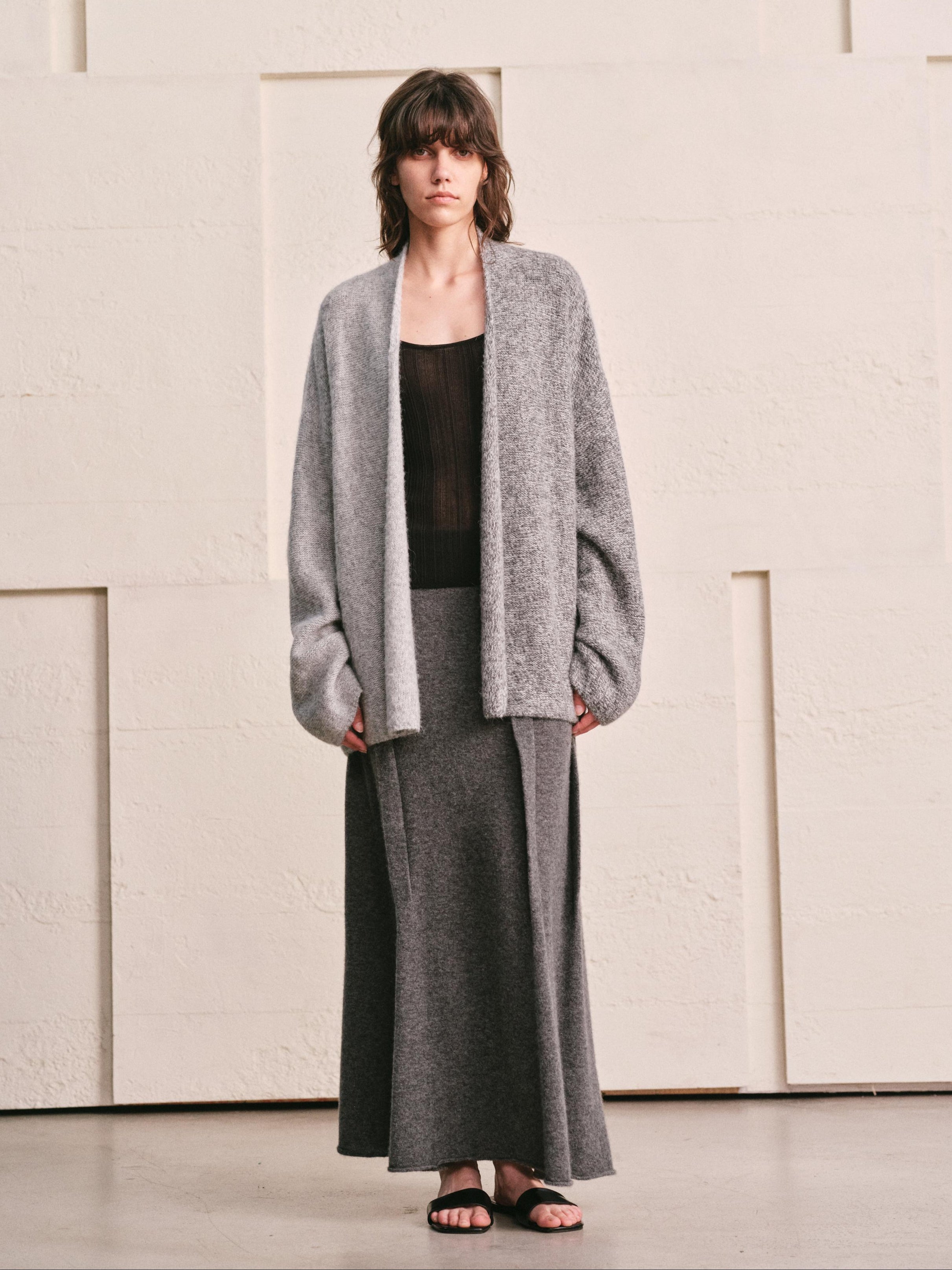 ARCTIC HEATHER SPLIT COLOR MELANGE KNIT CARDIGAN