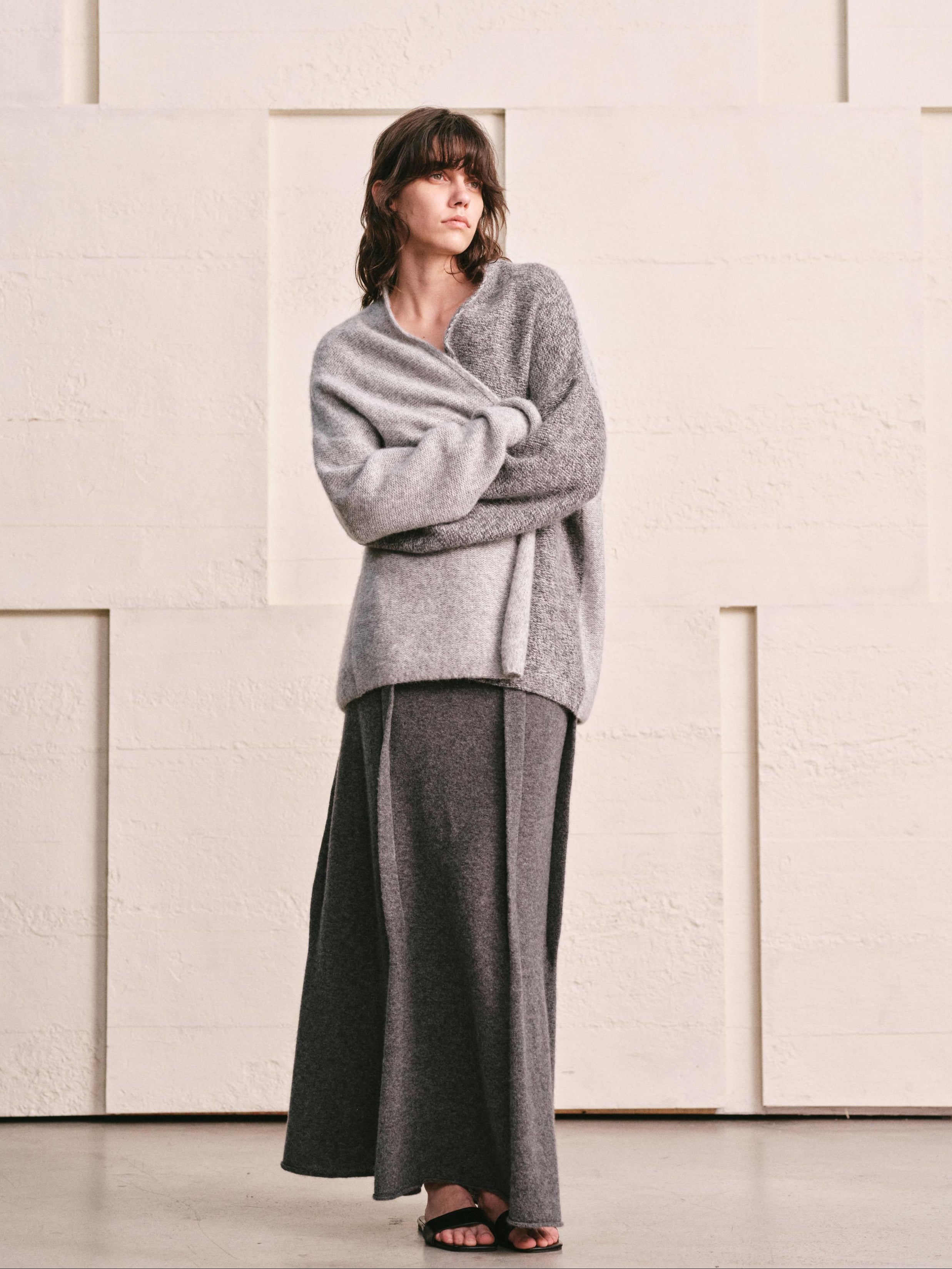 ARCTIC HEATHER SPLIT COLOR MELANGE KNIT CARDIGAN