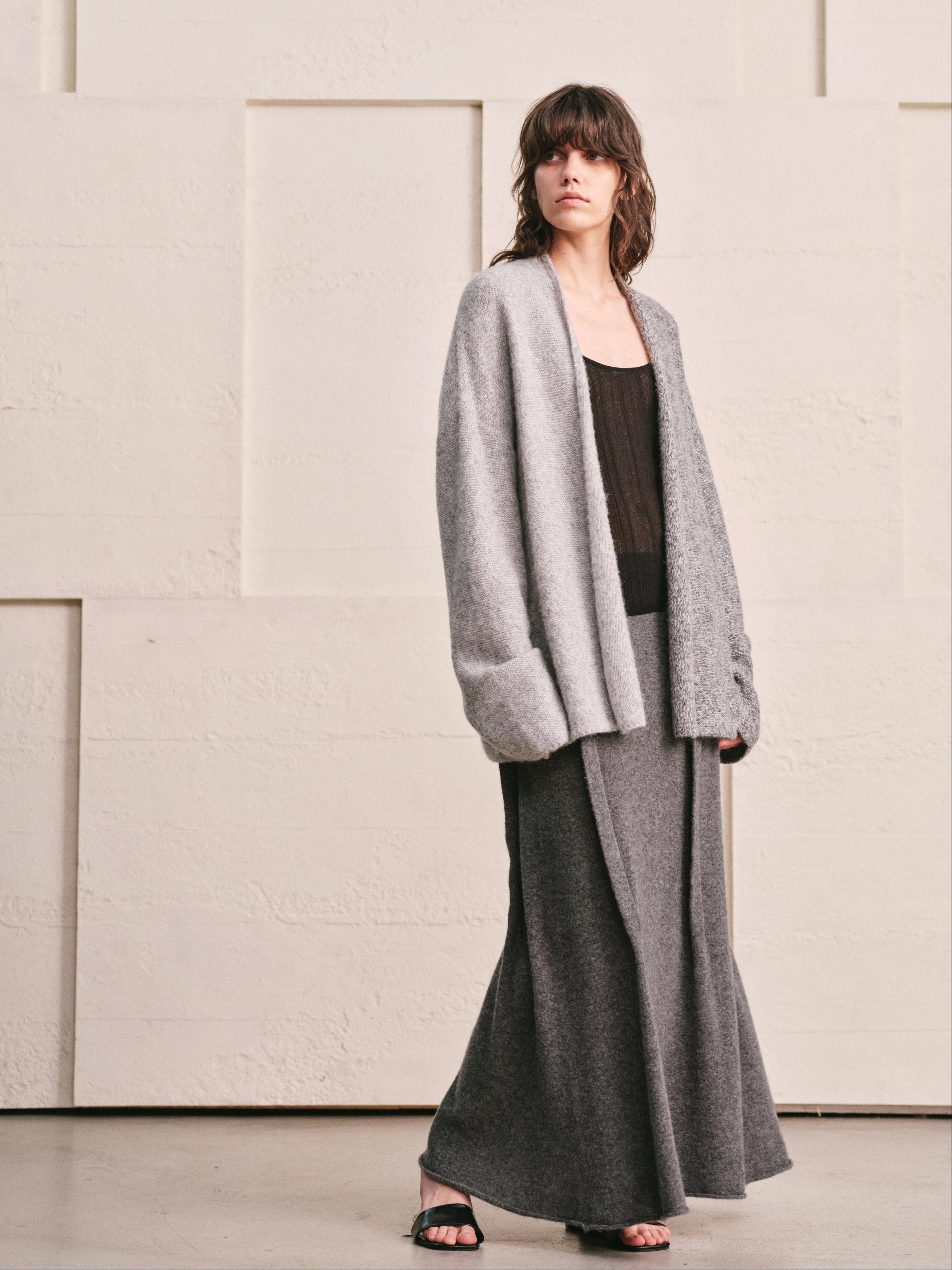 ARCTIC HEATHER SPLIT COLOR MELANGE KNIT CARDIGAN