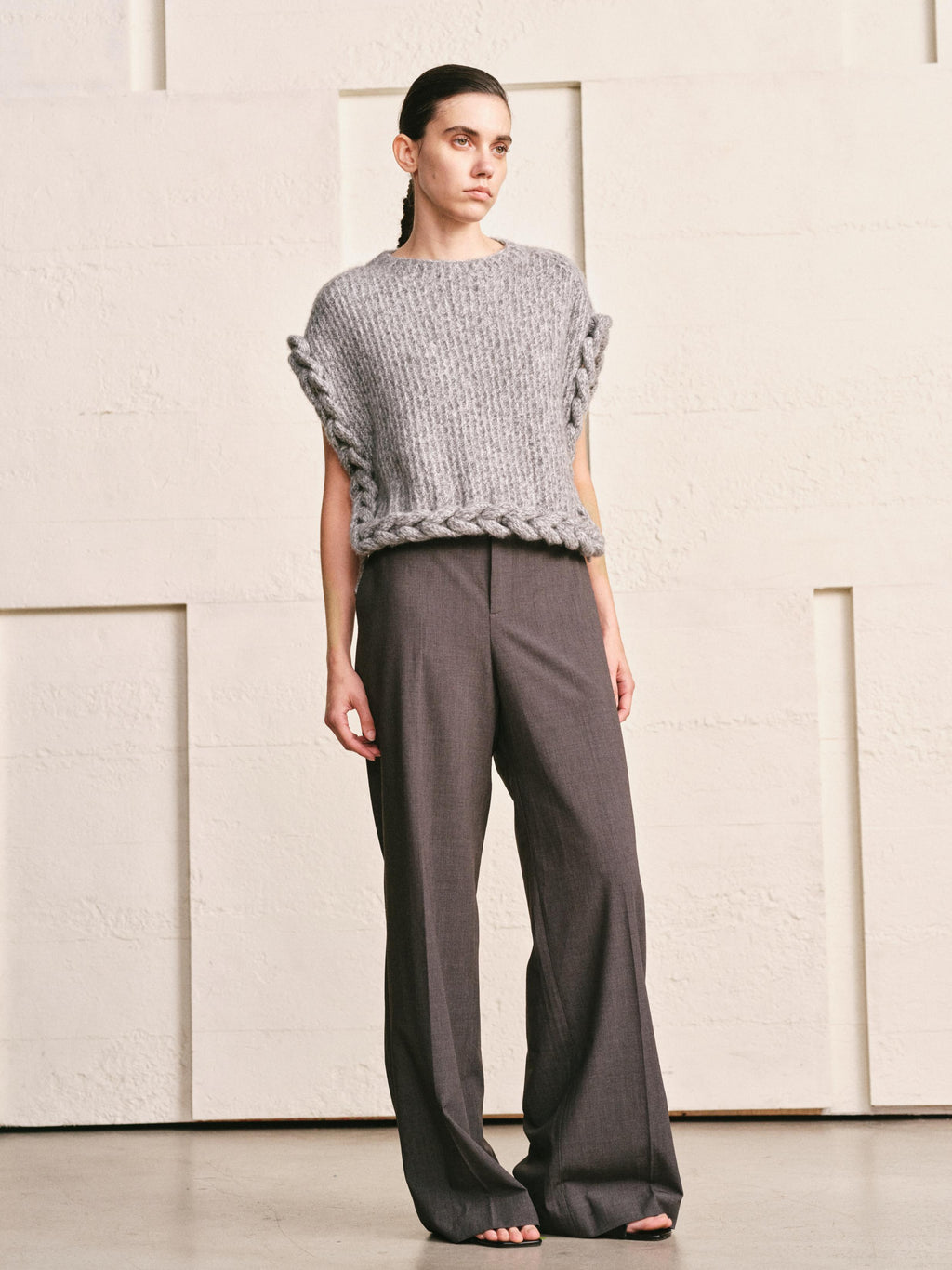 WOOL CASHMERE KNIT RIM CAPE VEST| HEATHER GREY