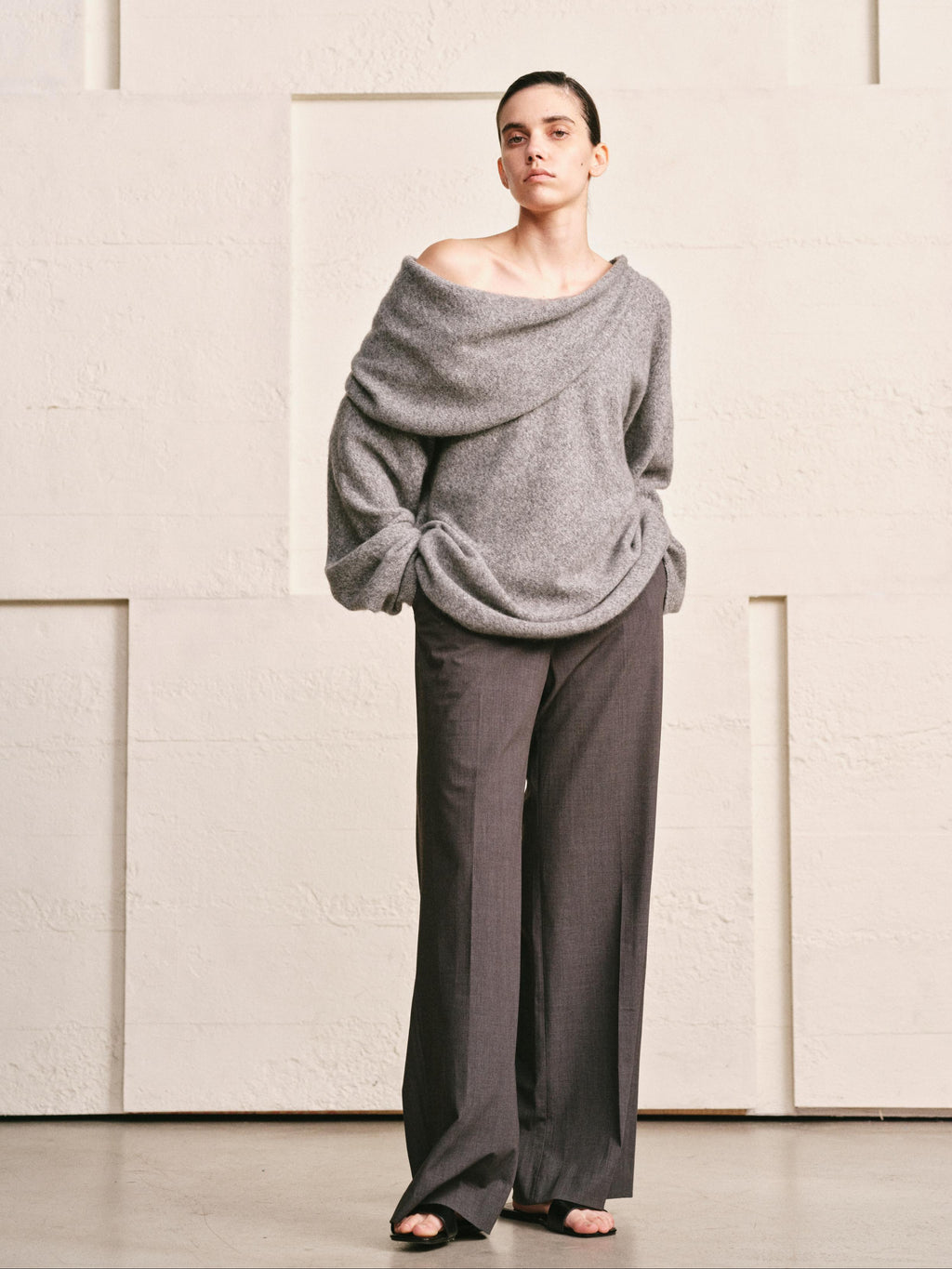 OVERSIZED LAPEL TOP | HEATHER GREY